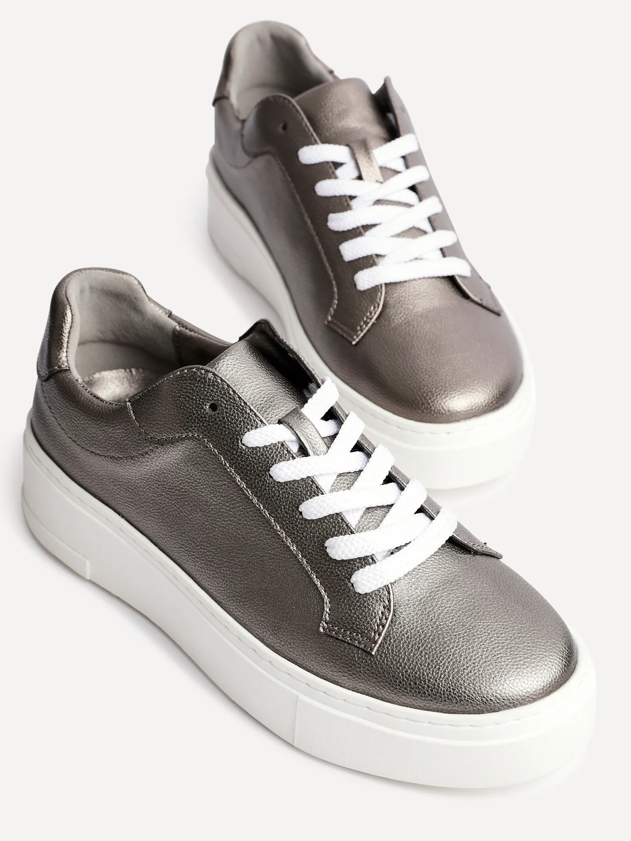 Jersey Pewter Faux Leather Trainers - Image 7