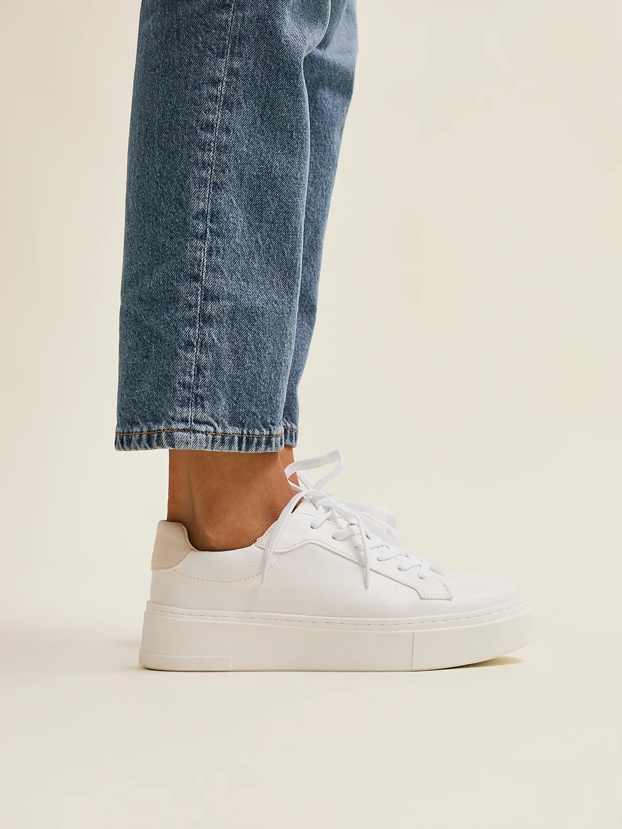 Jersey White Faux Leather Trainers - Image 5