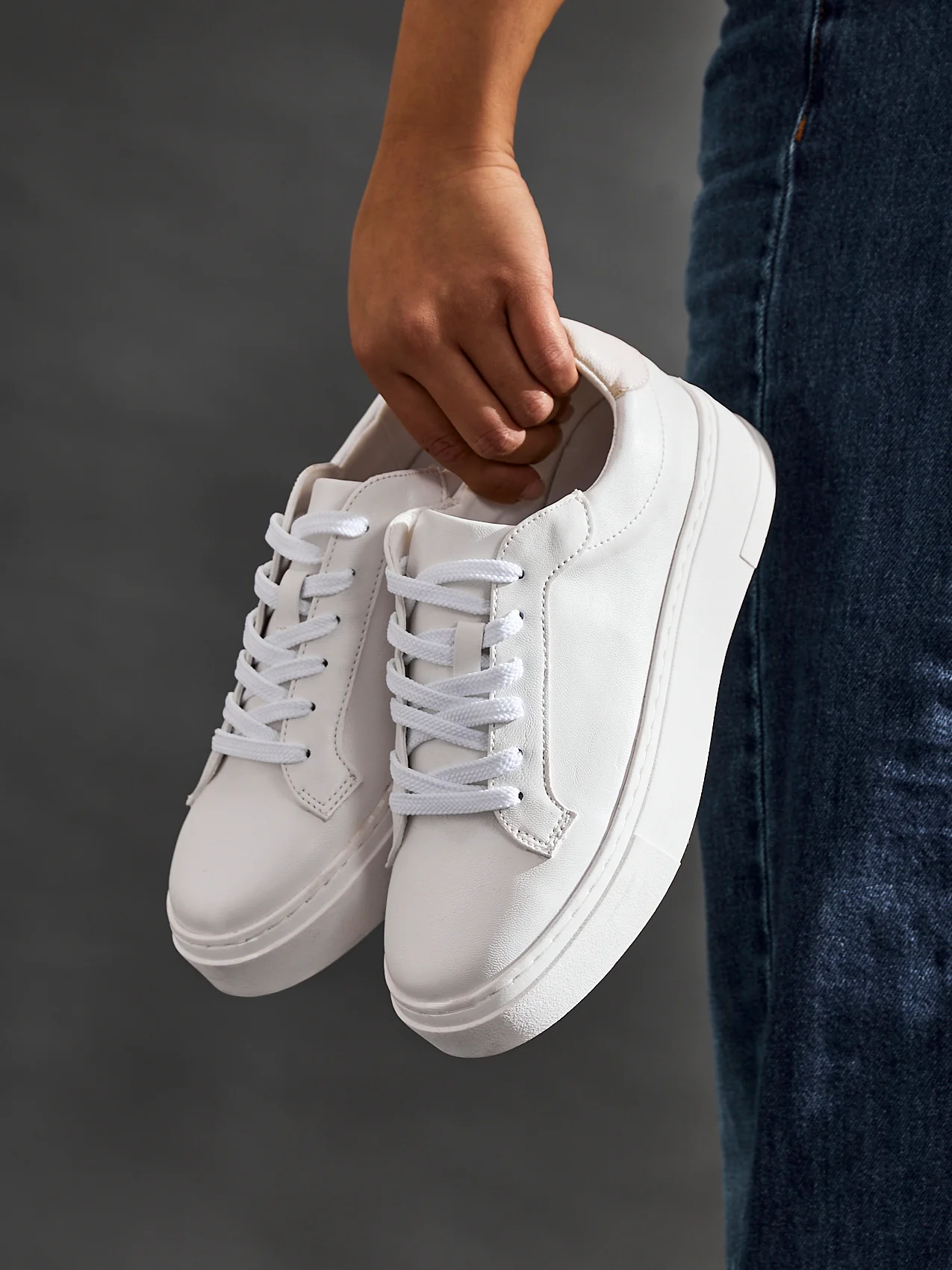 Jersey White Faux Leather Trainers - Image 7