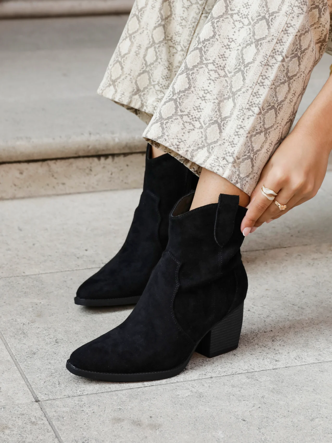 Jessie Black Faux Suede Cowboy Ankle Boots - Image 6