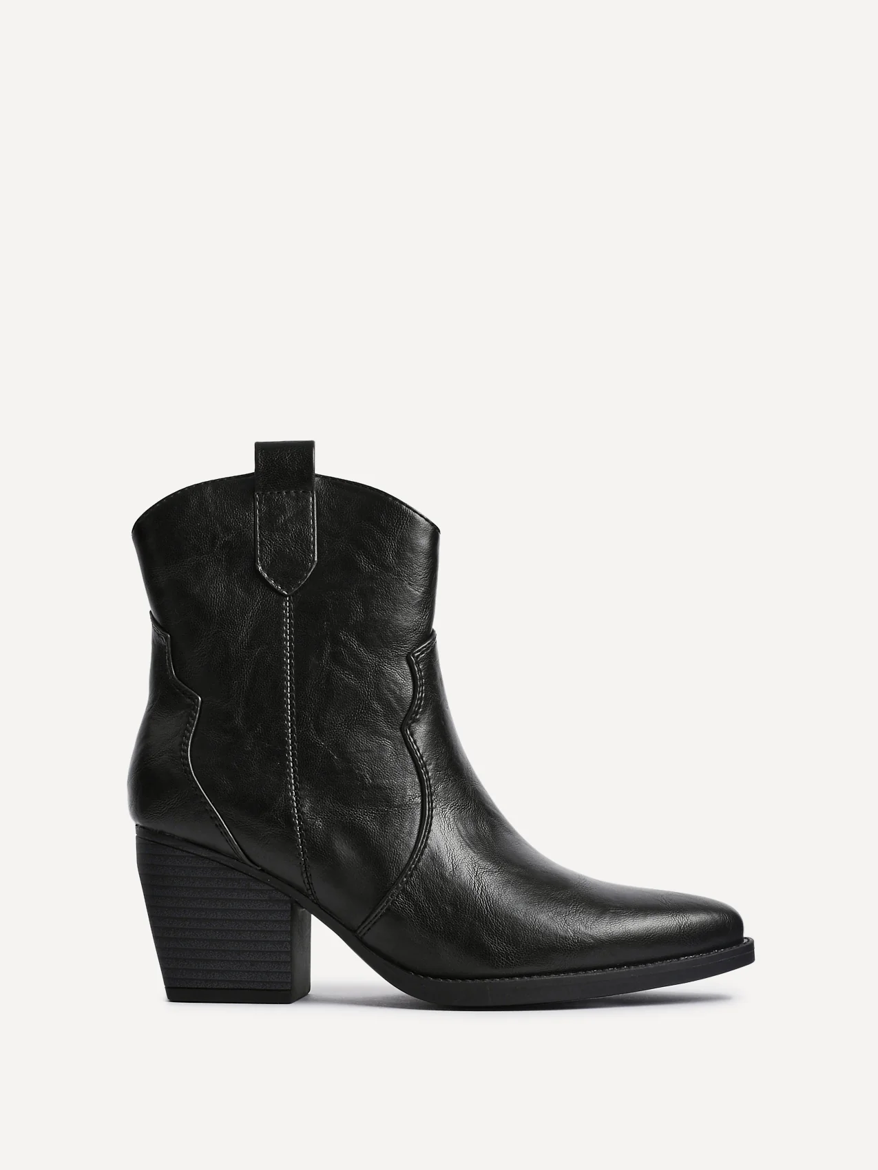 Jessie Black Faux Leather Cowboy Ankle Boots - Image 2