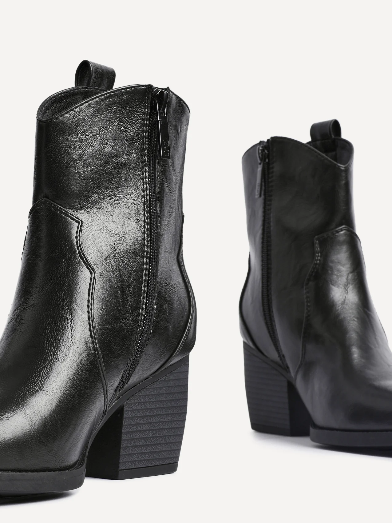 Jessie Black Faux Leather Cowboy Ankle Boots - Image 5