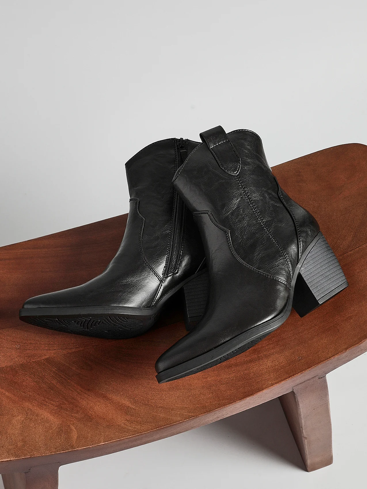 Jessie Black Faux Leather Cowboy Ankle Boots - Image 6