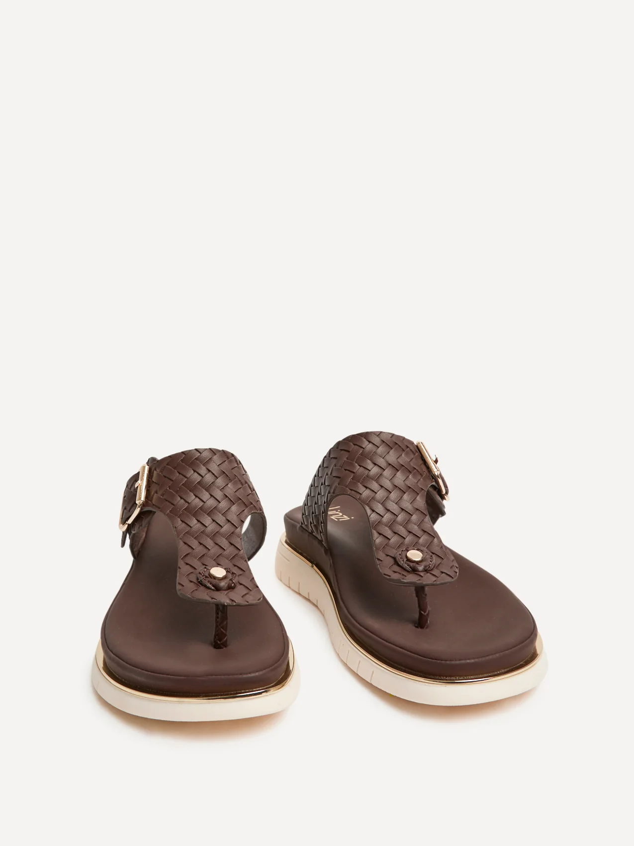 Jovelle Brown Woven Toe Post Flat Sandal - Image 3