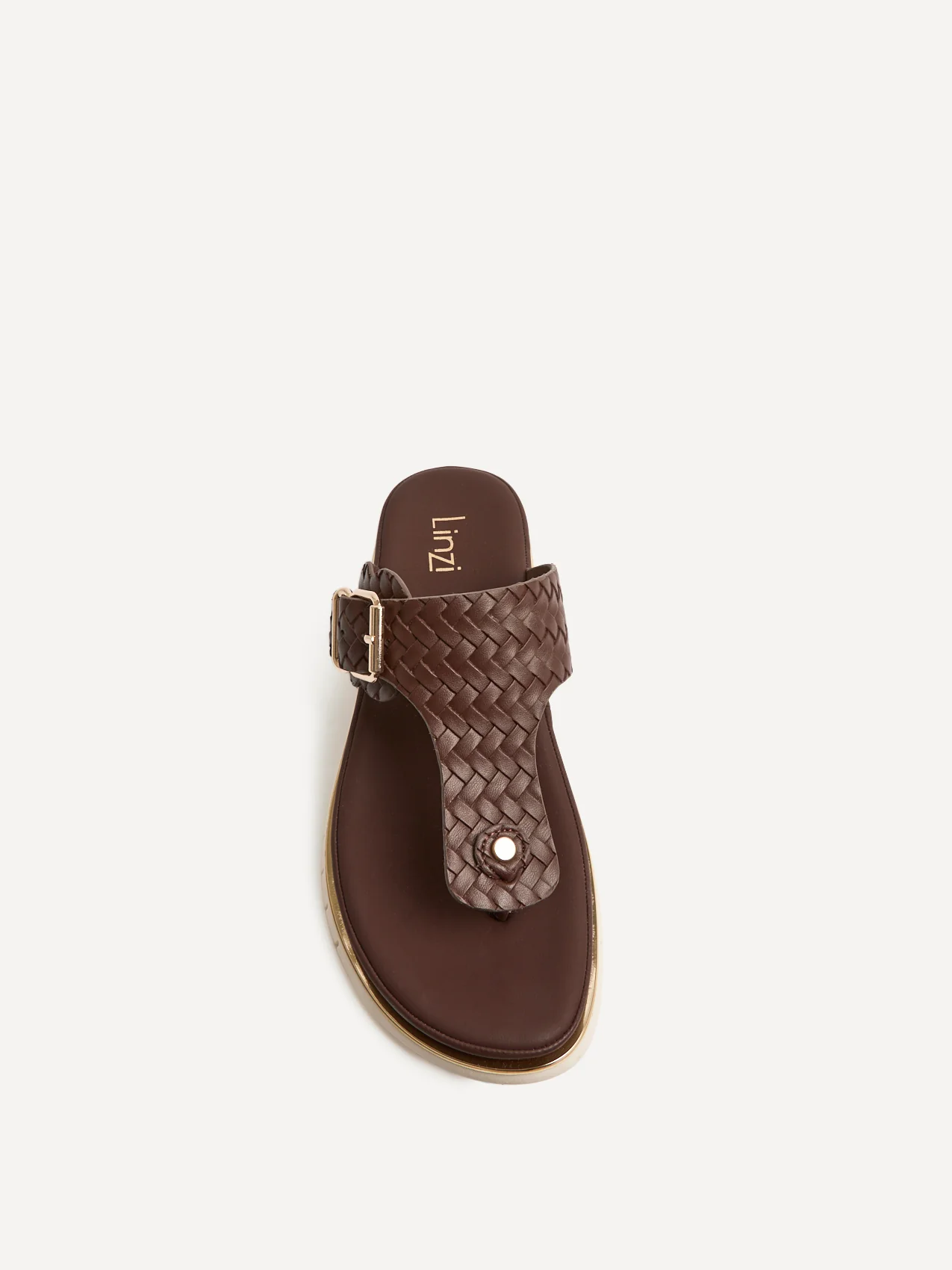 Jovelle Brown Woven Toe Post Flat Sandal - Image 4