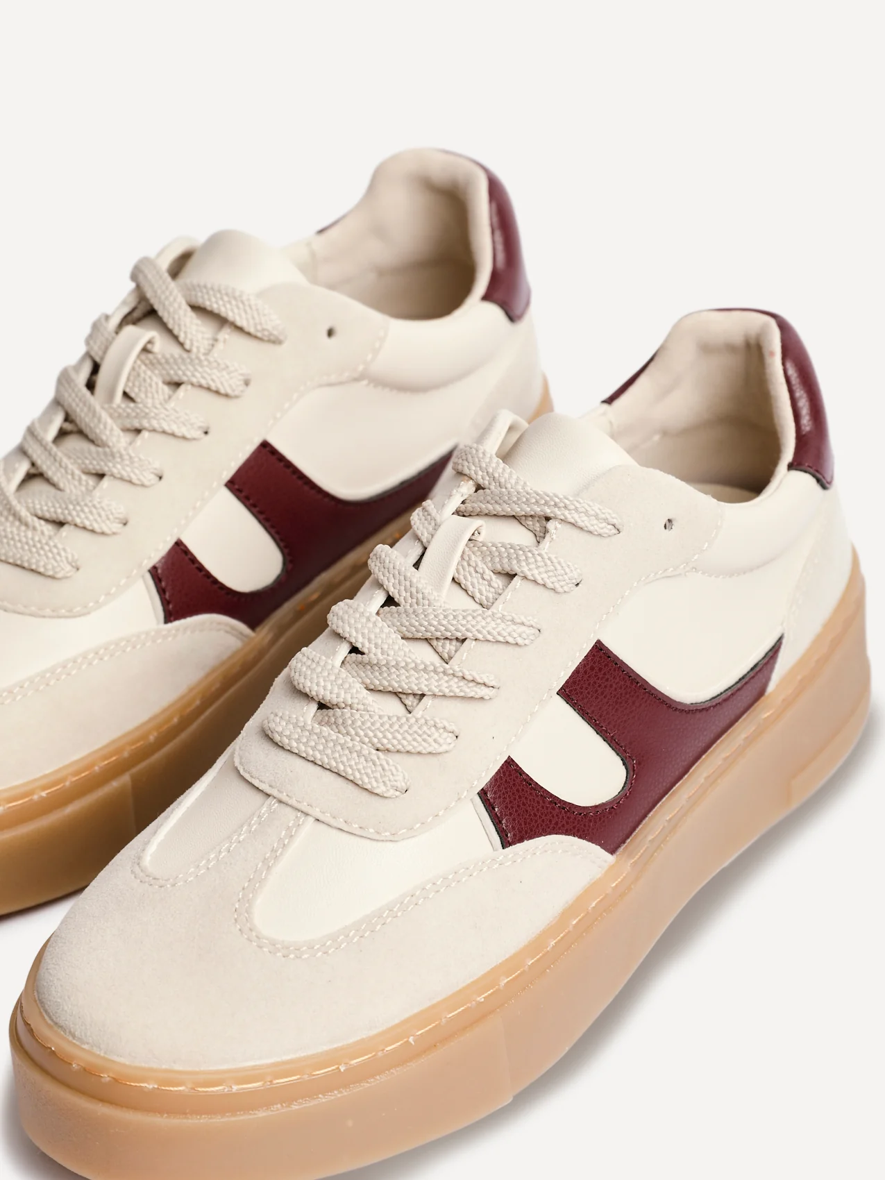 Kaia Nude and Burgundy Faux Leather Trainers - Image 5