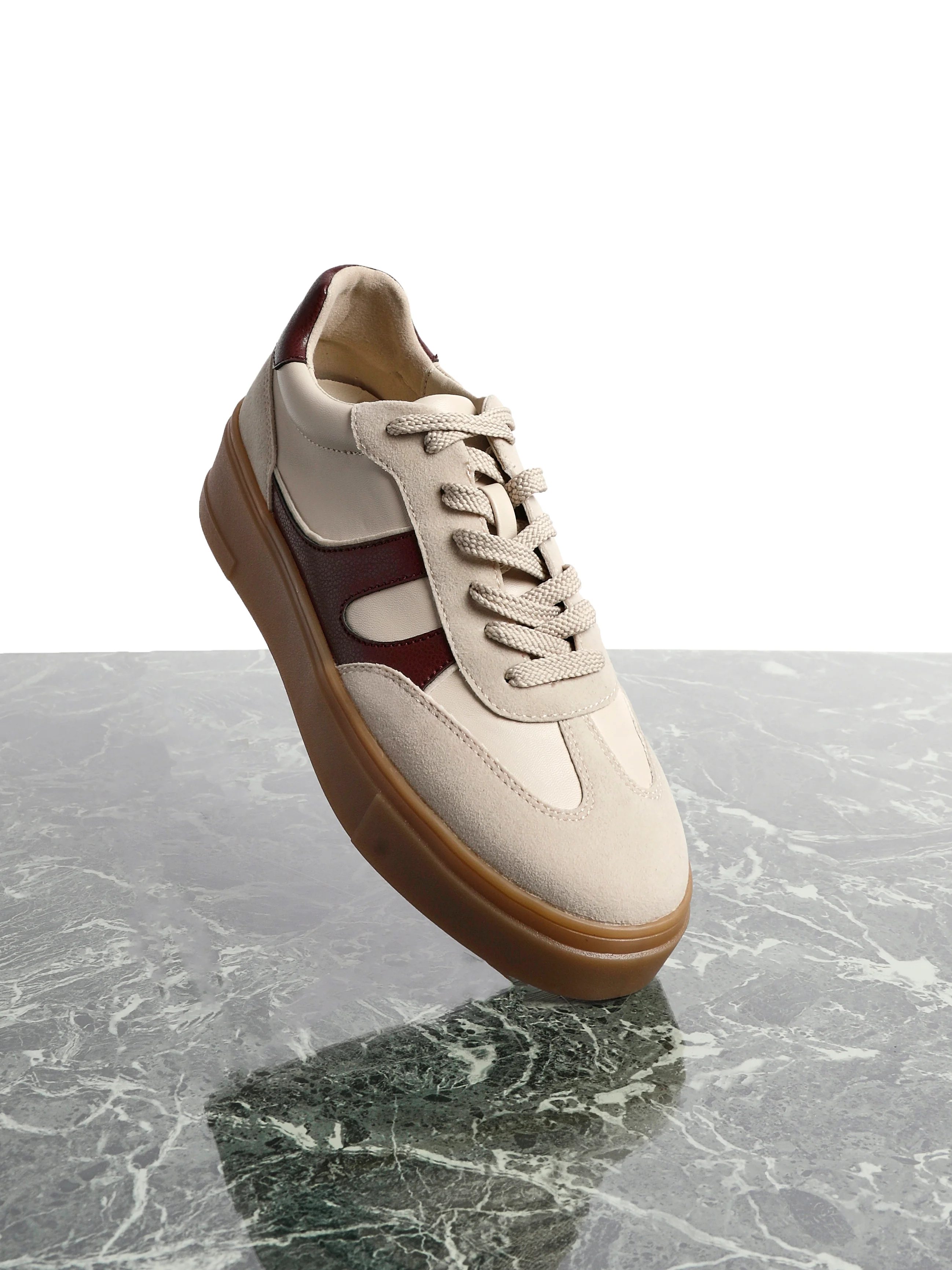 Kaia Nude and Burgundy Faux Leather Trainers - Image 7