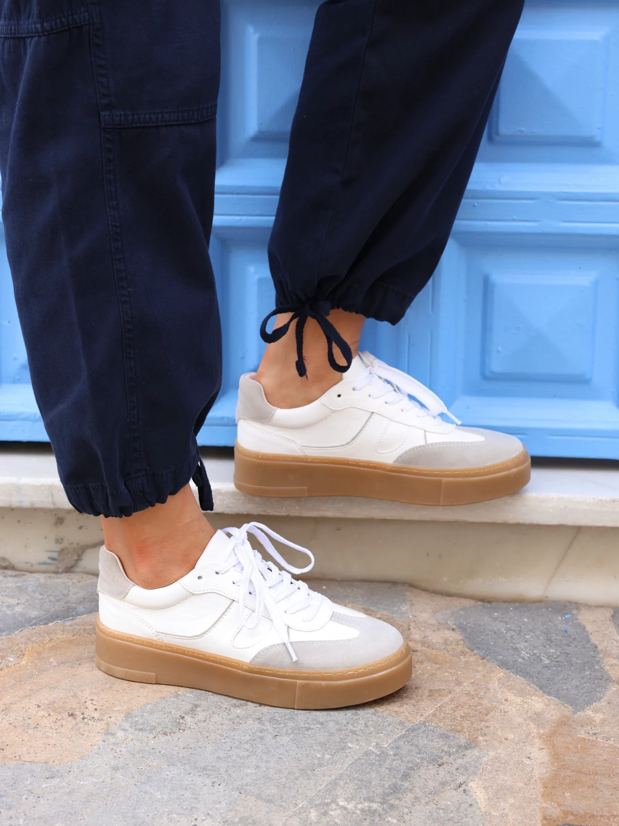 Kaia White and Grey Faux Leather Trainers - Image 7
