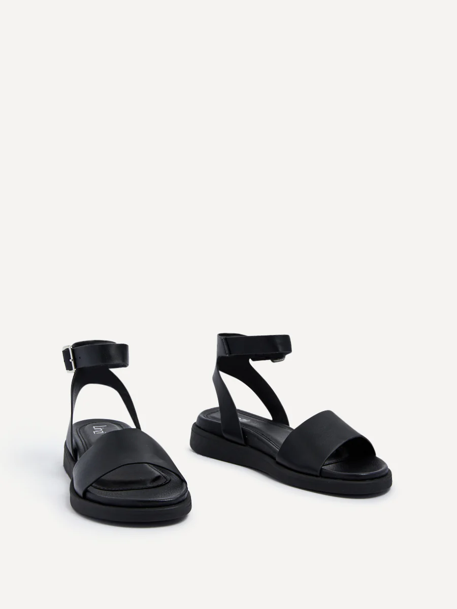 Kara Black Faux Leather Flatform Sandals - Image 3