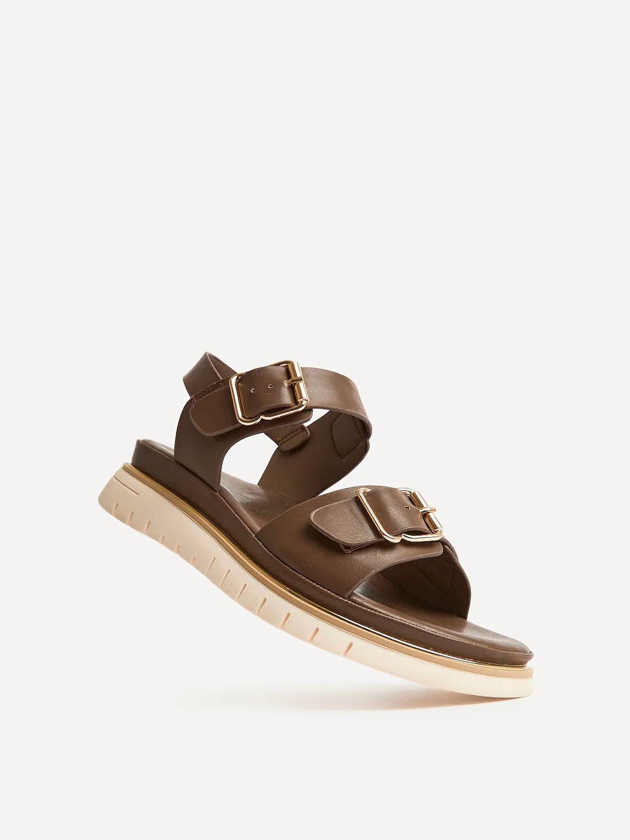Karis Brown Double Buckle Flat Sandals - Image 5