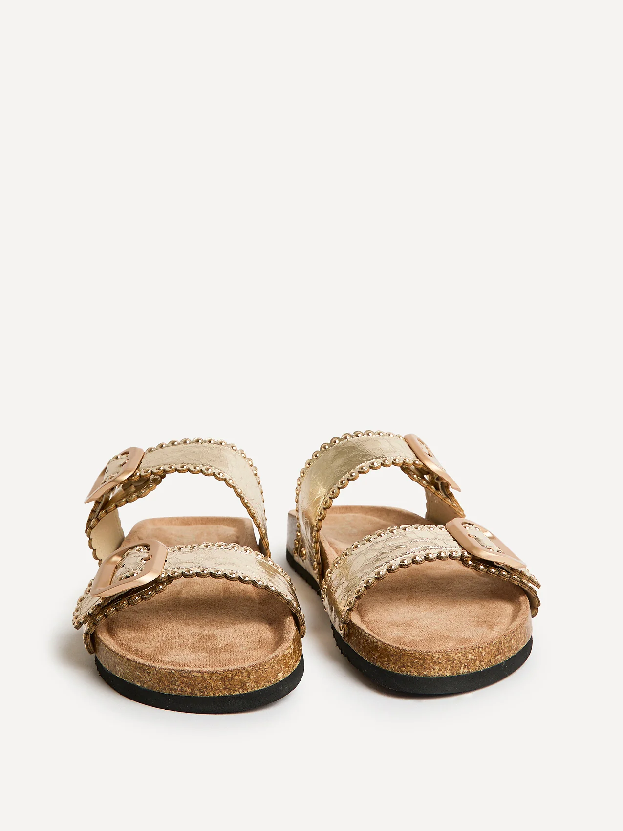 Kelsie Gold Double Buckle Sandals - Image 3