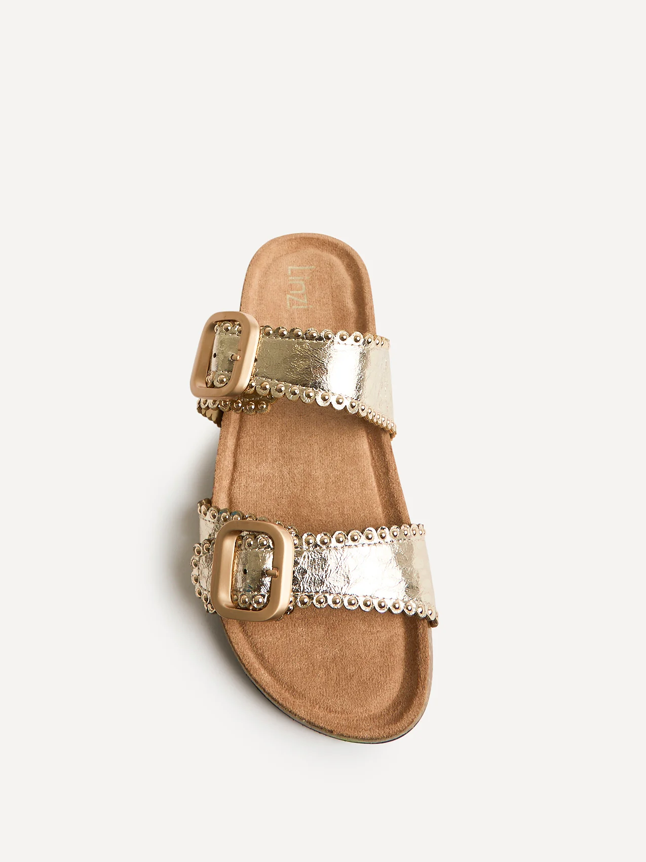Kelsie Gold Double Buckle Sandals - Image 4