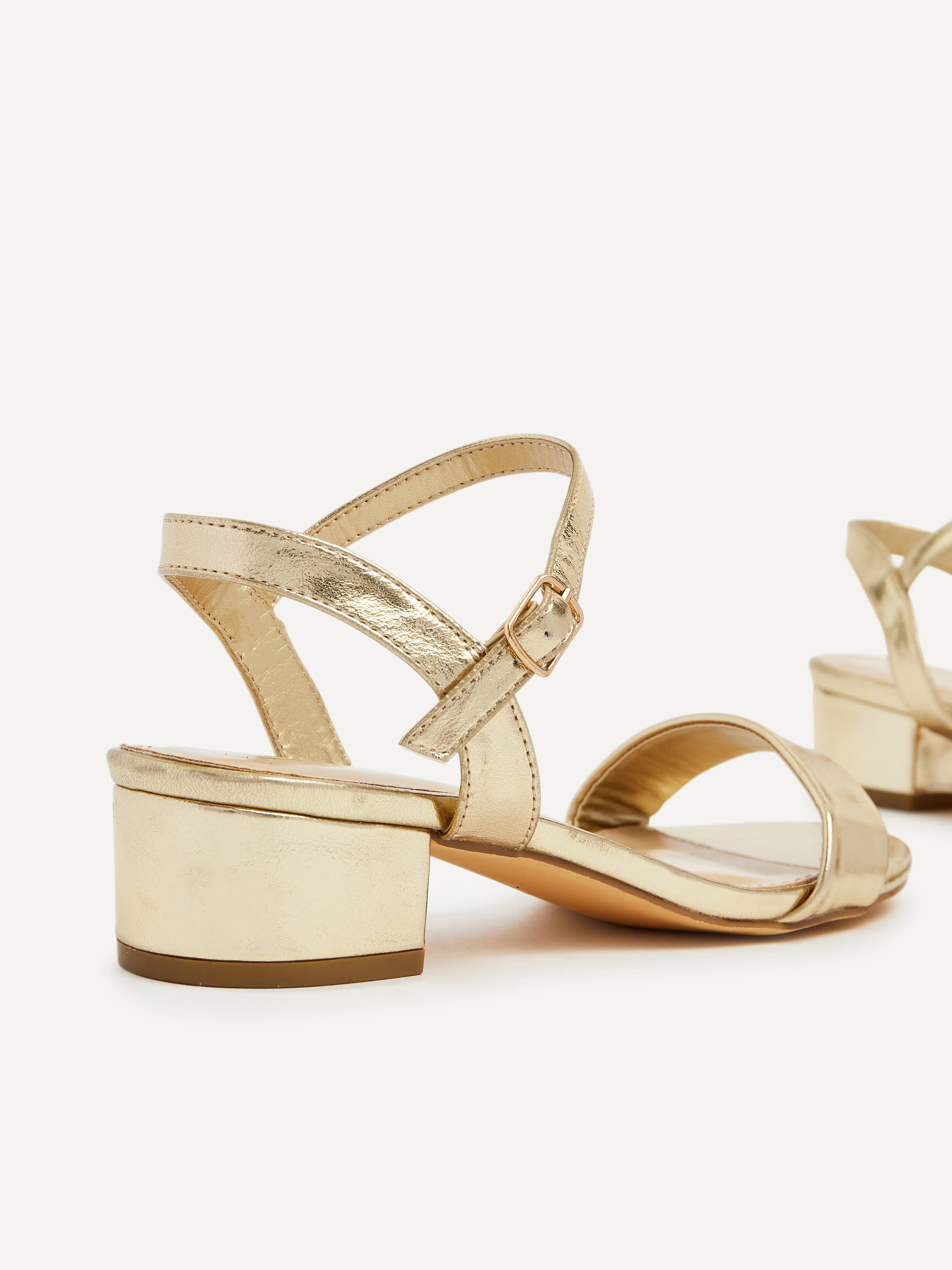 Kezzi Gold Faux Leather Low Heeled Sandals - Image 4