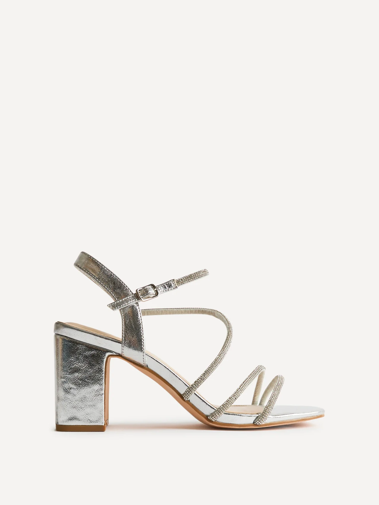Kira Silver Diamante Block Heels - Image 2