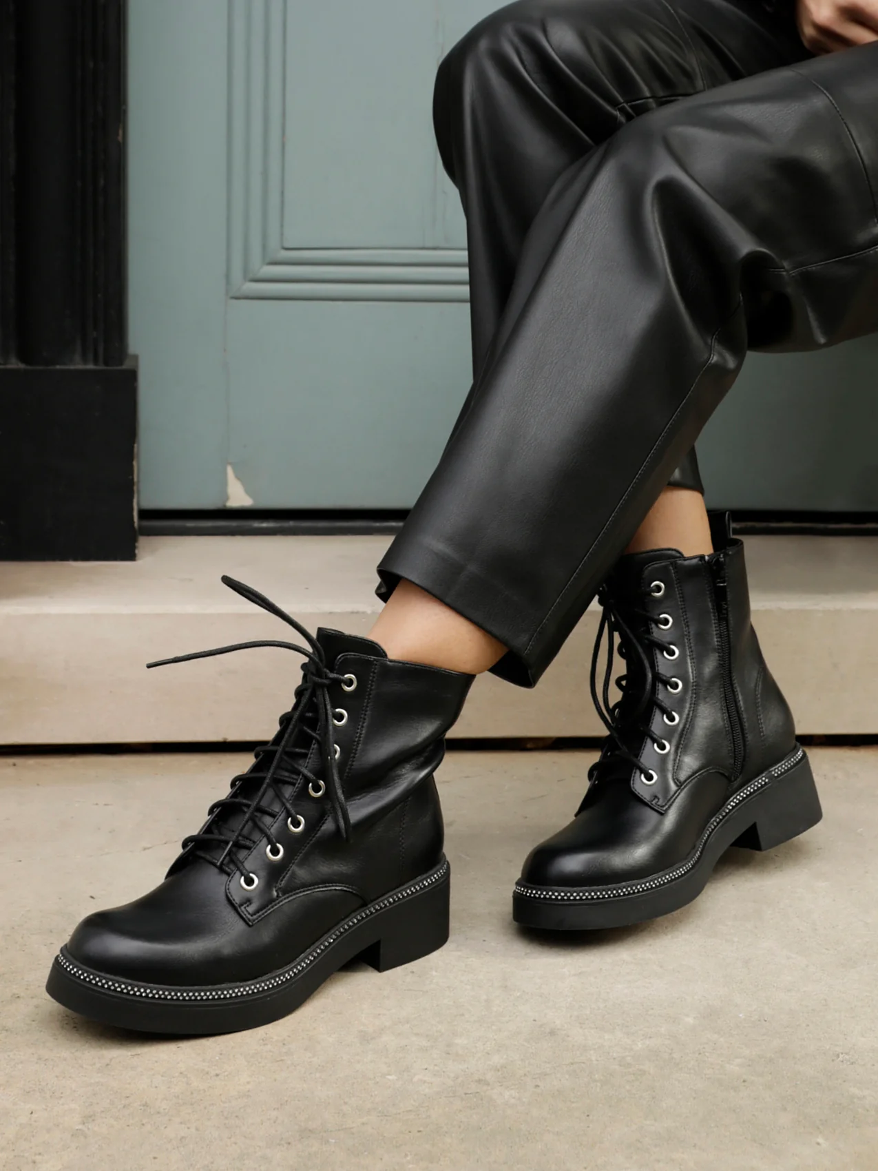 Lacey Black Laced Military Boots - Image 7