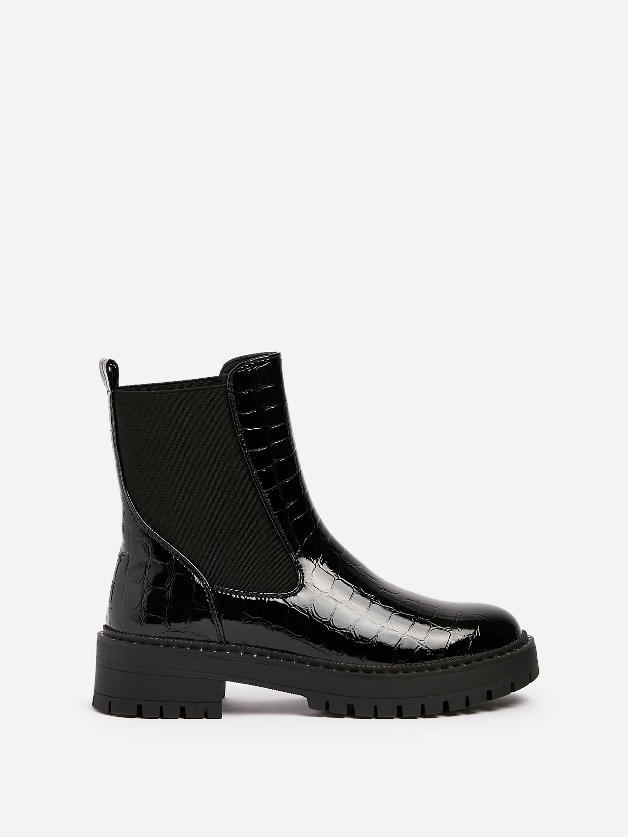 Landon Black Croc Patent Ankle Boots - Image 2
