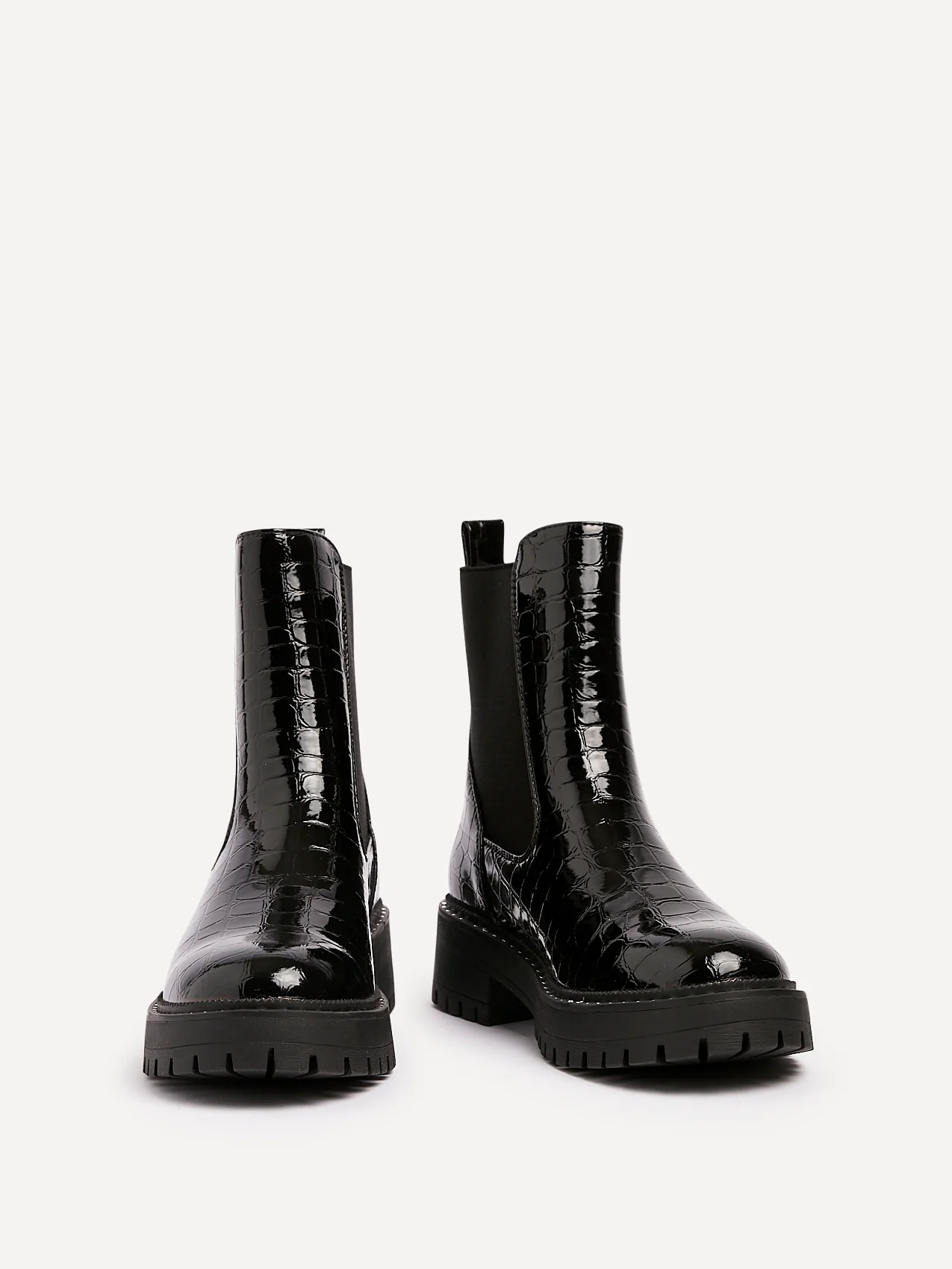 Landon Black Croc Patent Ankle Boots - Image 3