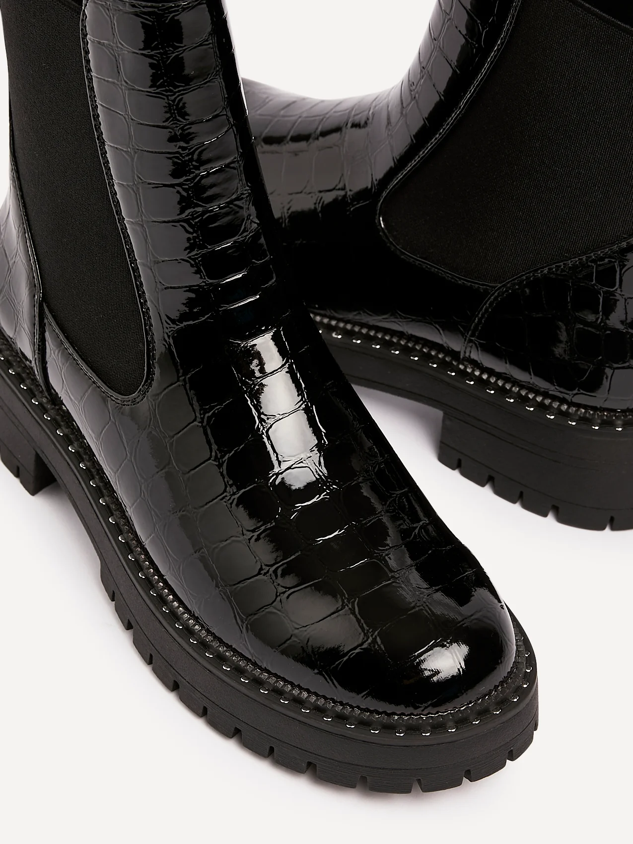 Landon Black Croc Patent Ankle Boots - Image 4