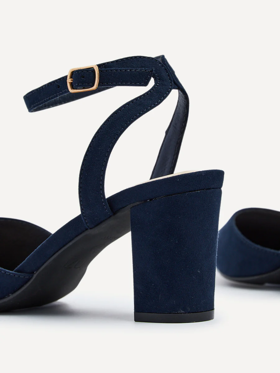 Larsa Wide Fit Navy Faux Suede Court Heels - Image 3