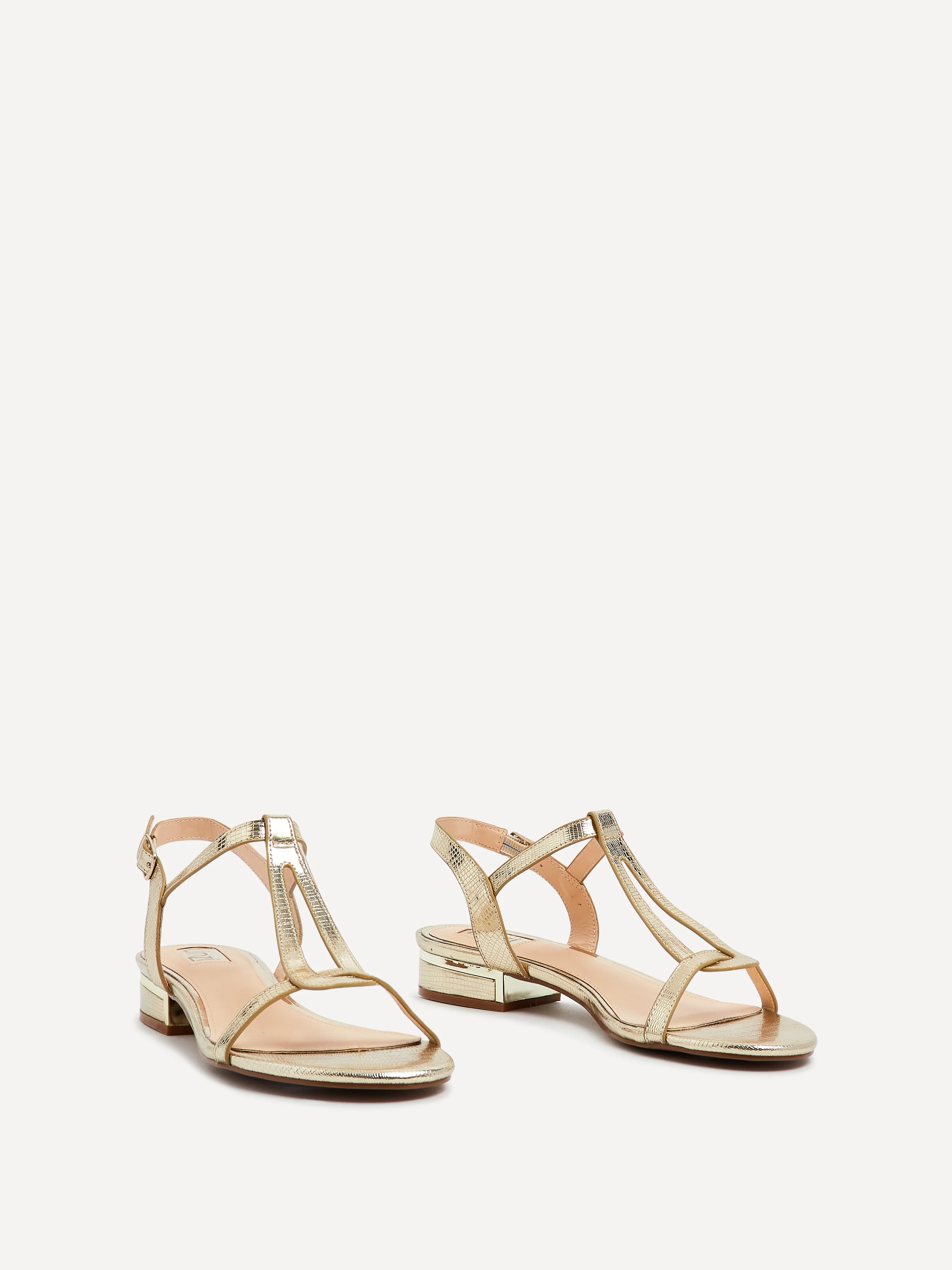 Lavish Gold T-Bar Low Block Heeled Sandals - Image 3