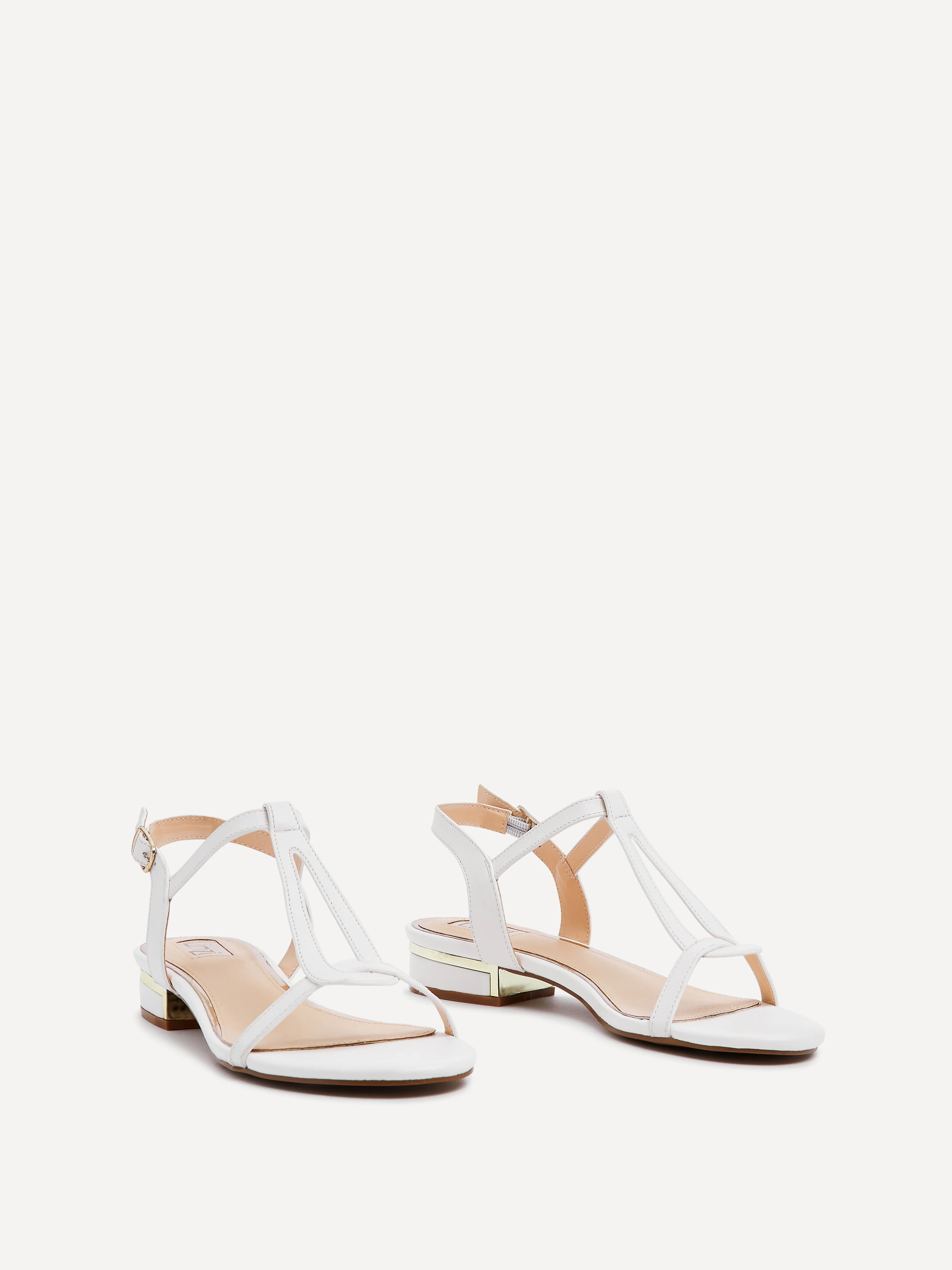 Lavish White T-Bar Low Block Heeled Sandals - Image 3