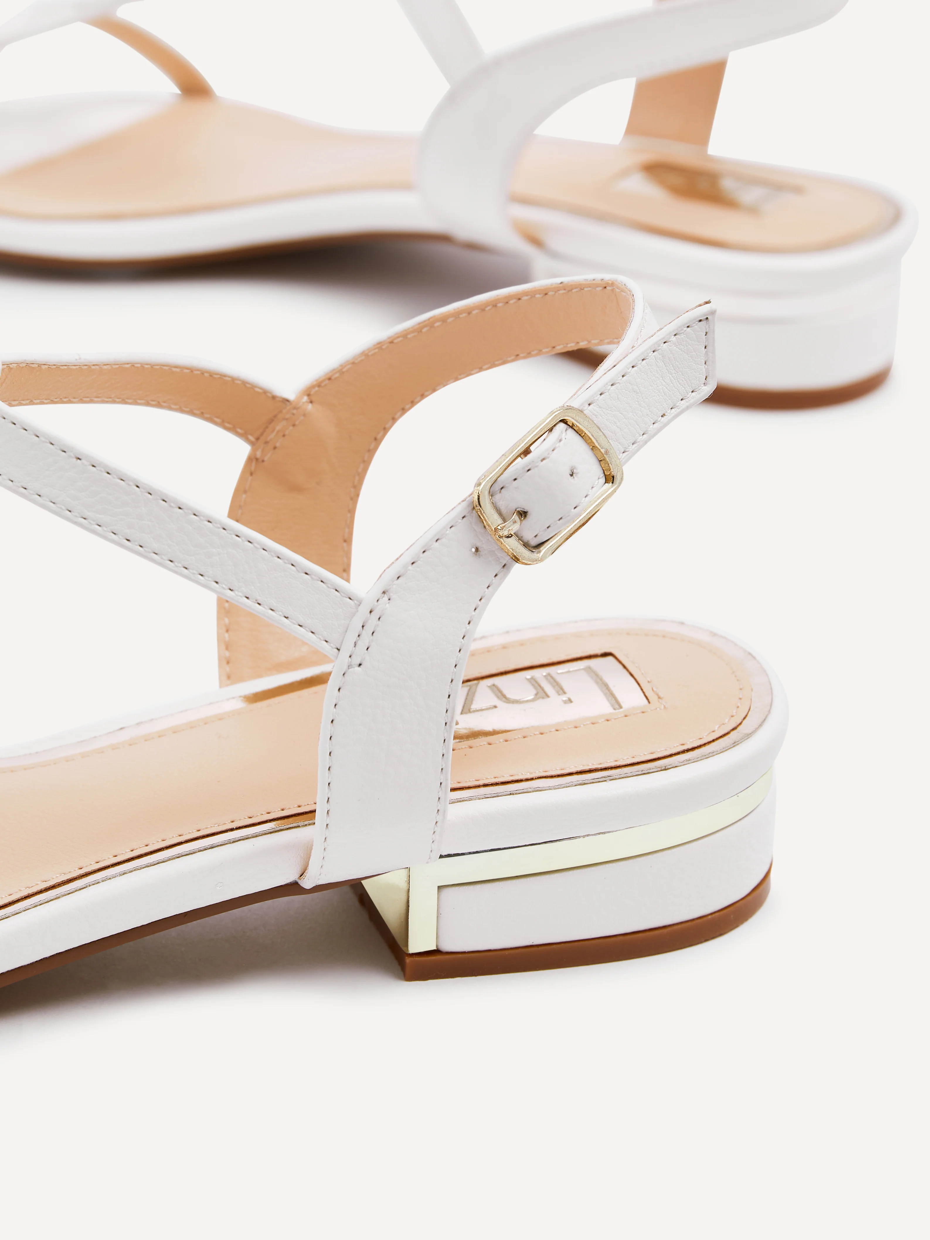 Lavish White T-Bar Low Block Heeled Sandals - Image 5