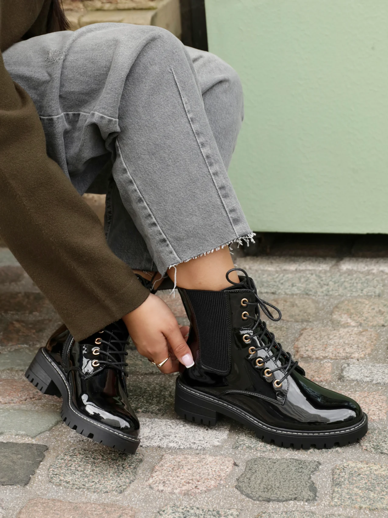 Layna Black Patent Military Boots - Image 6