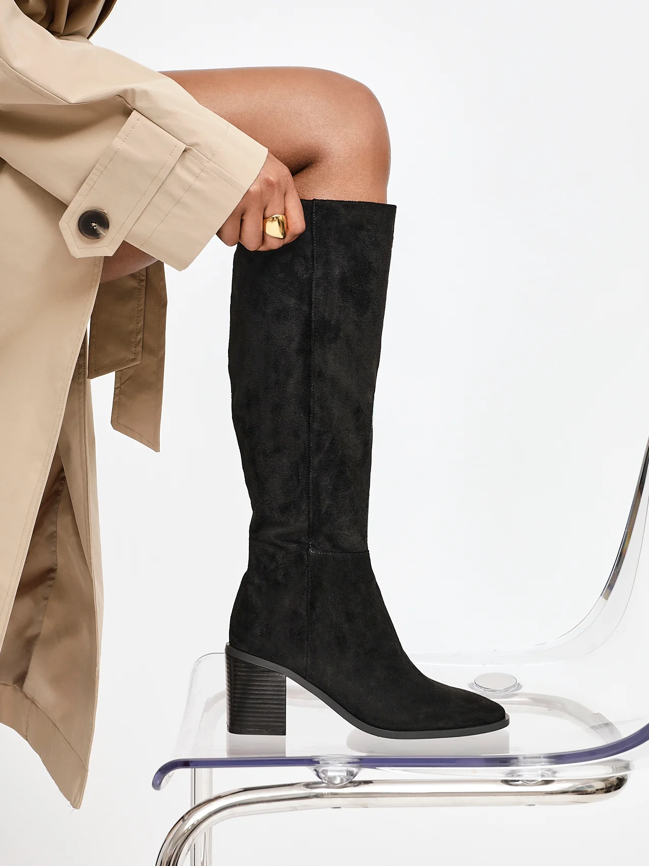 Levine Black Block Heeled Long Boots - Image 6