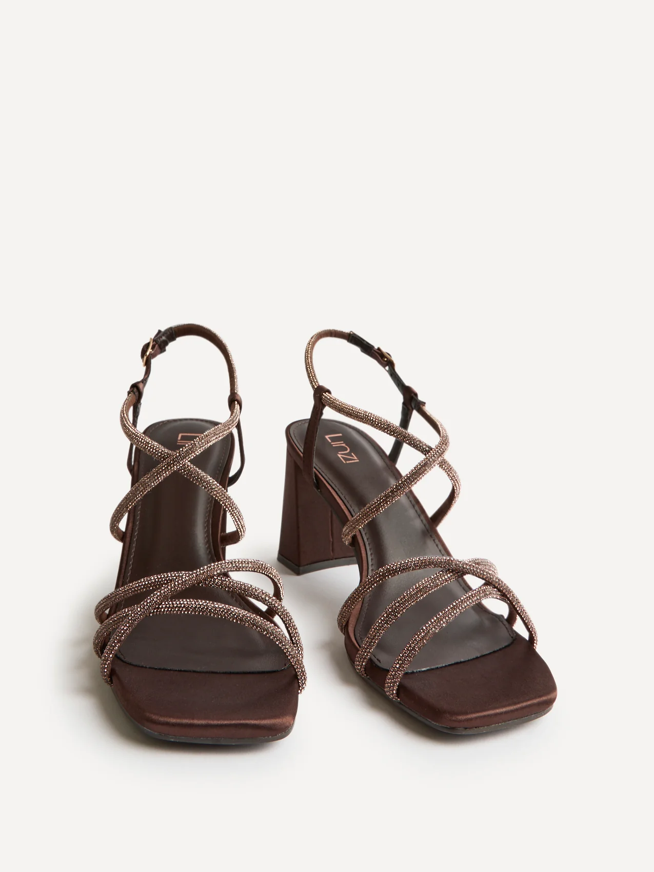 Leyla Brown Satin Diamante Heeled Sandals - Image 3