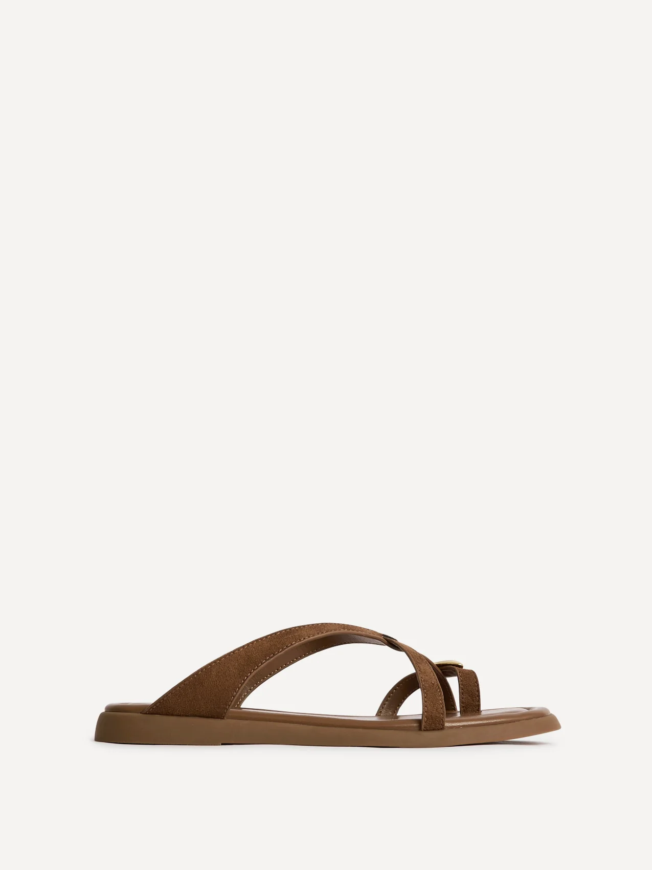 Linea Tan Faux Suede Flat Sandals - Image 2