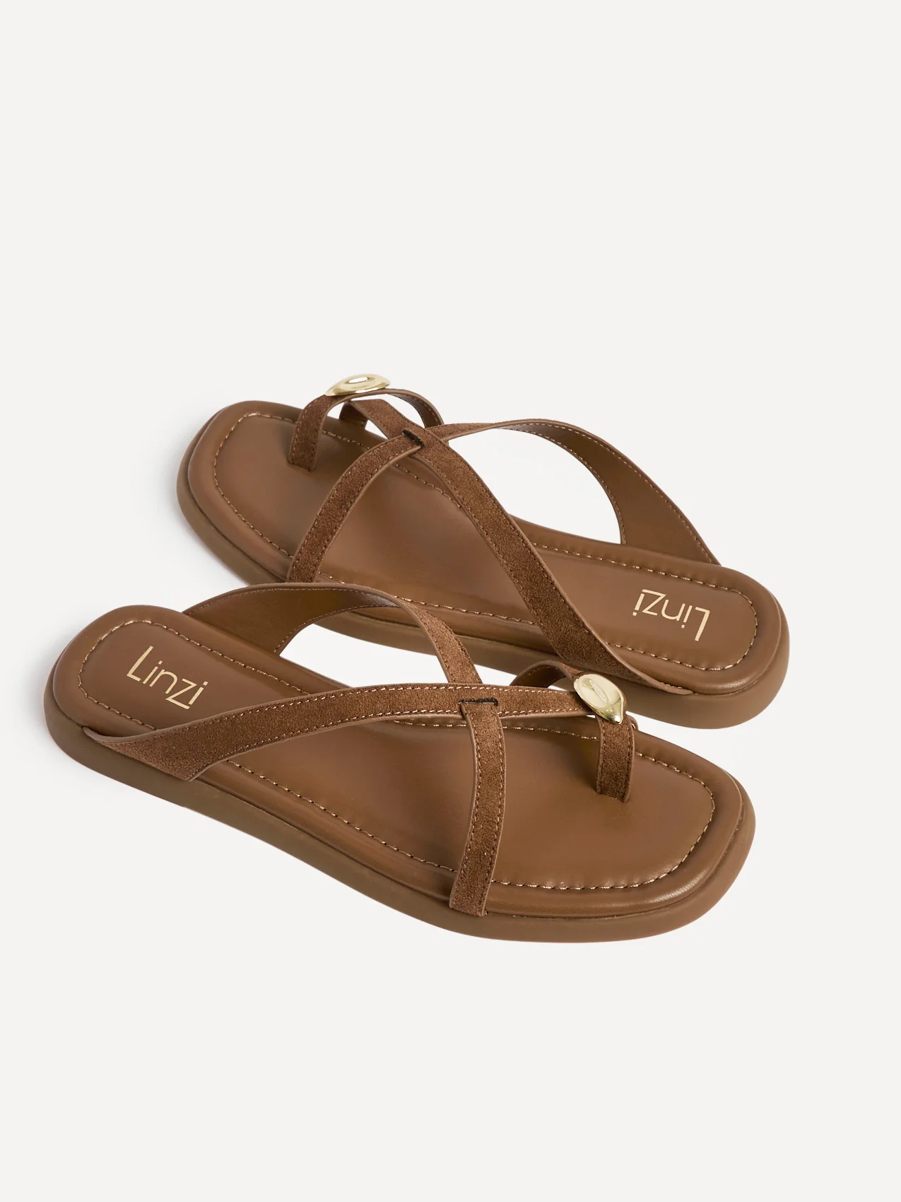 Linea Tan Faux Suede Flat Sandals - Image 5