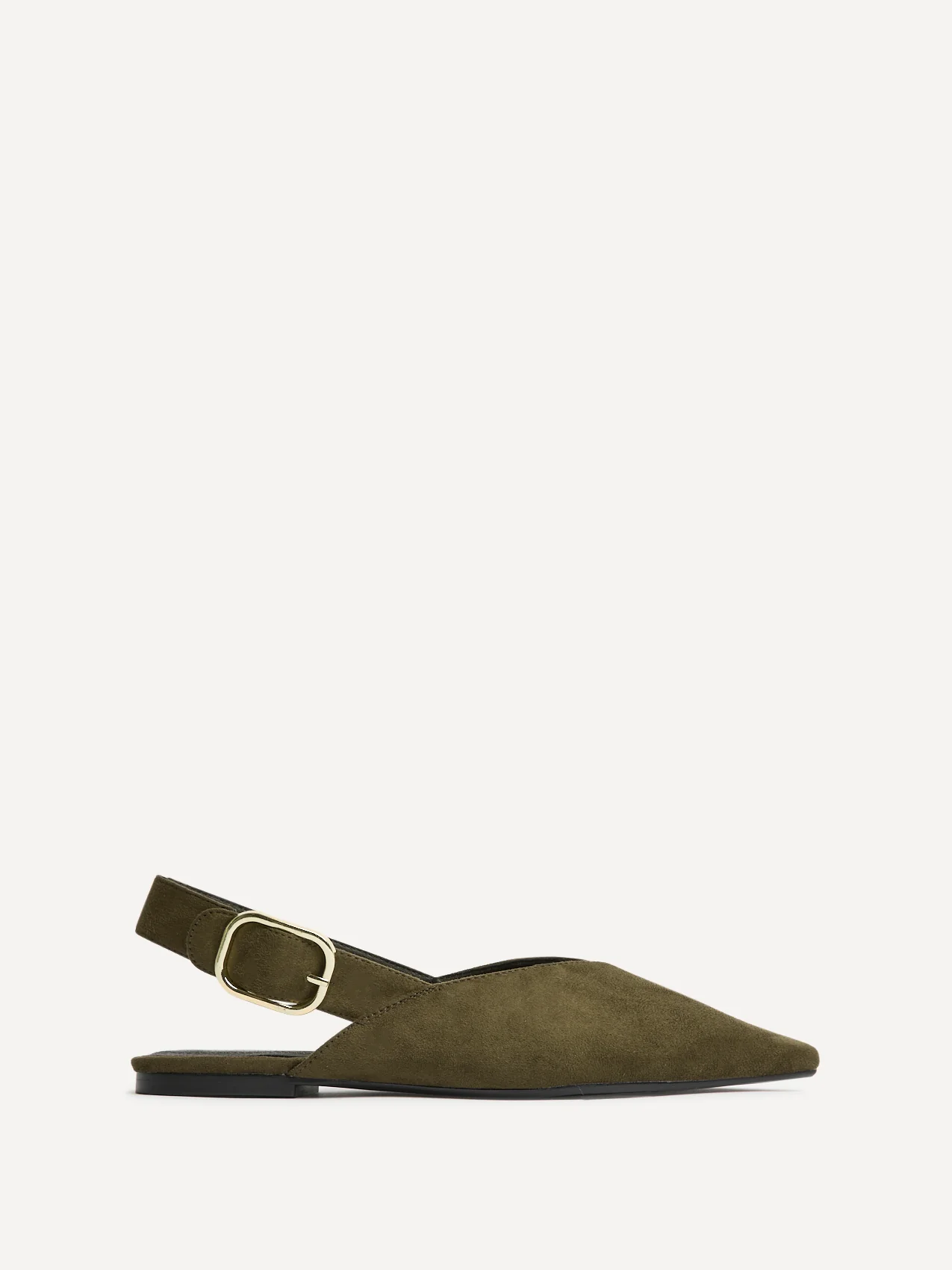 Lorna Khaki Faux Suede Ballet Flats - Image 2