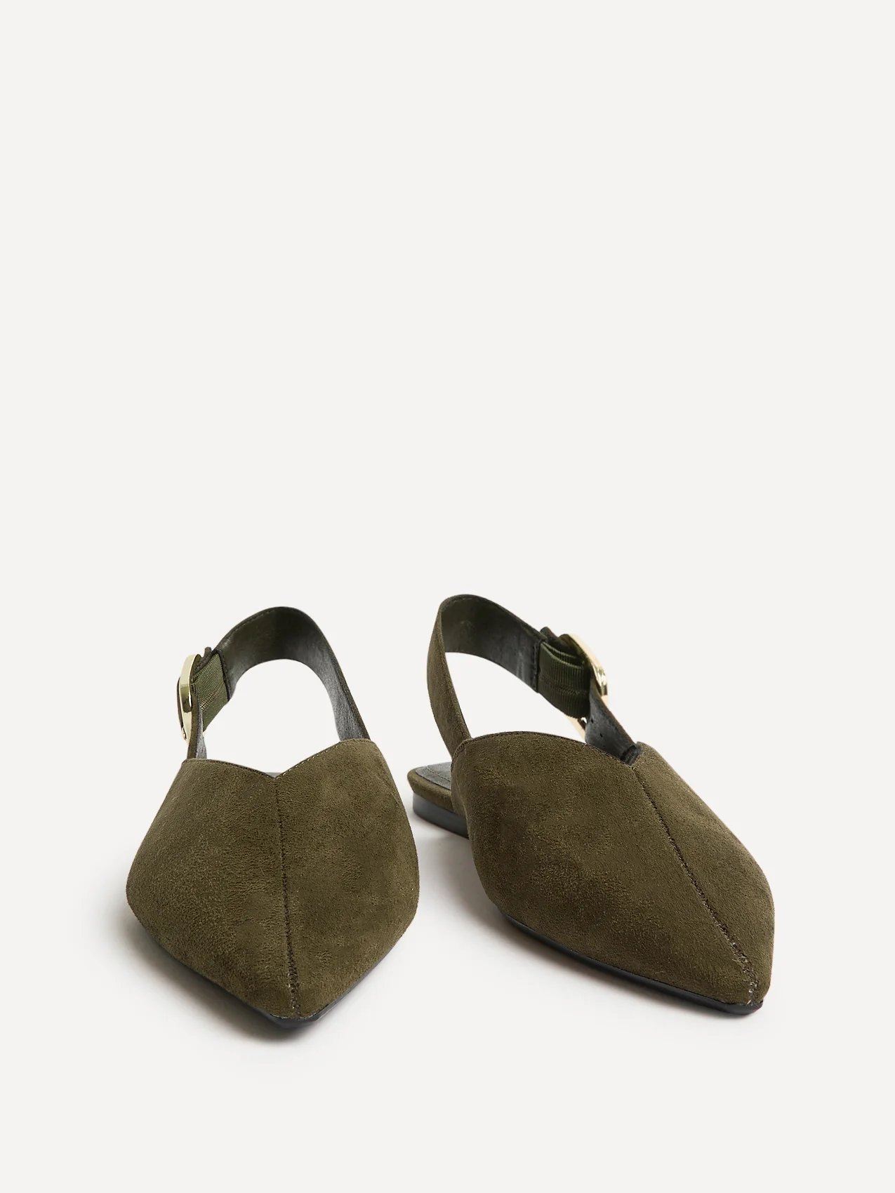 Lorna Khaki Faux Suede Ballet Flats - Image 3