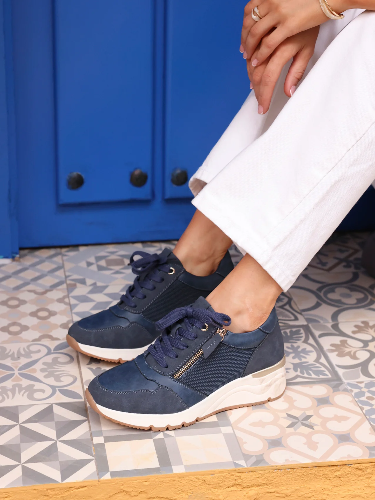Luca Navy Wedge Trainers - Image 7