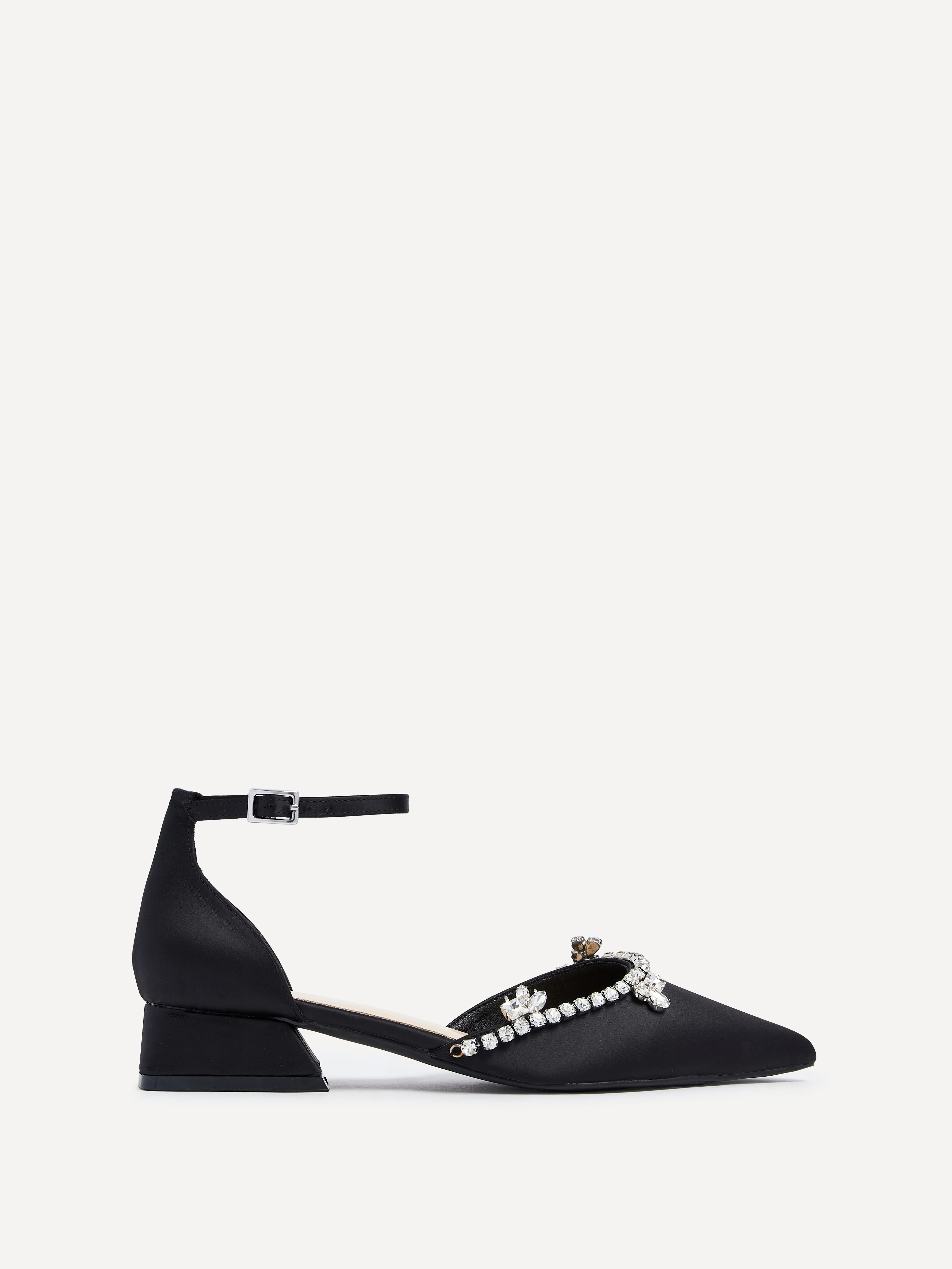 Lucia Black Satin Low Court Heel