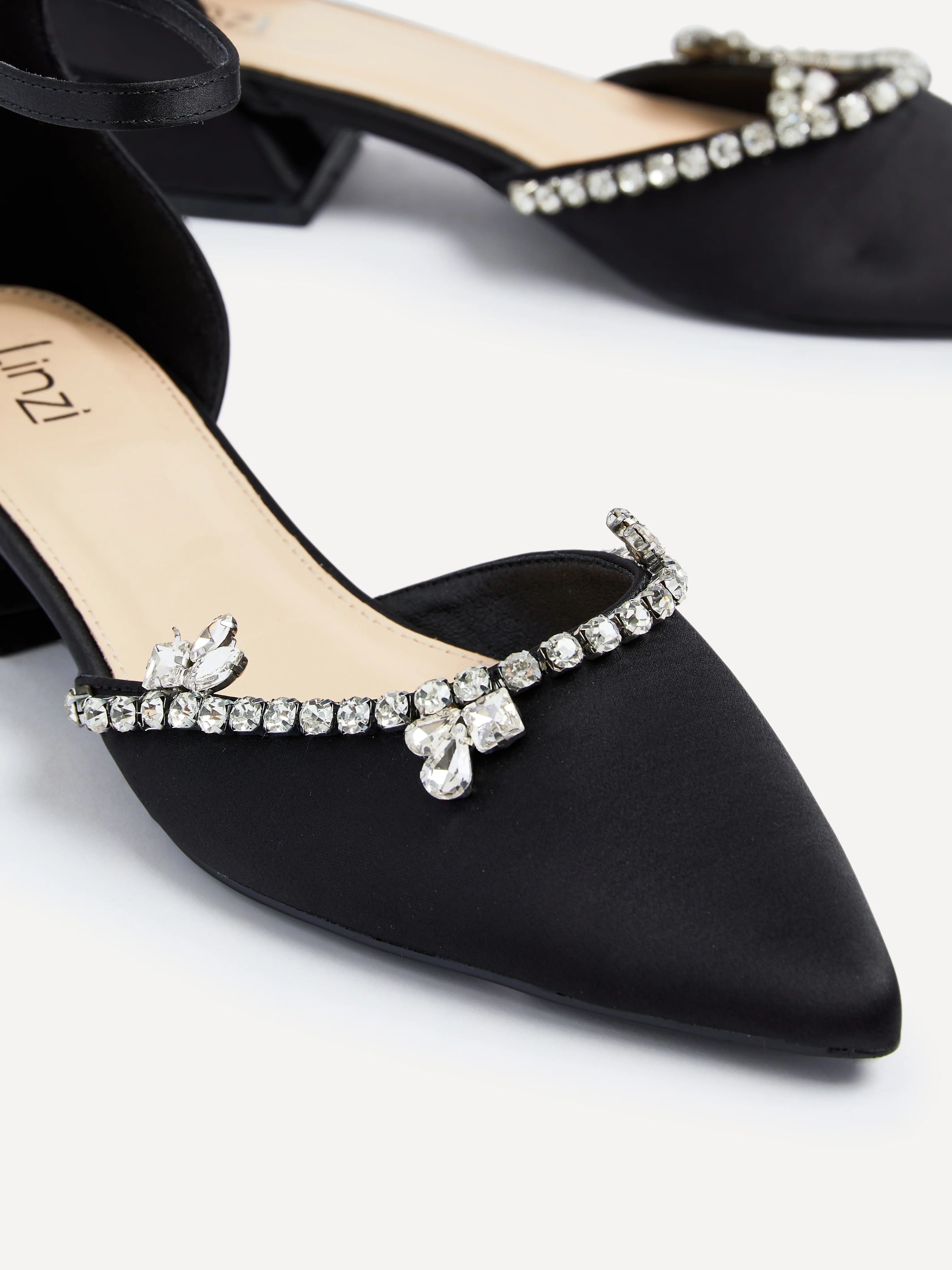 Lucia Black Satin Low Court Heel - Image 3
