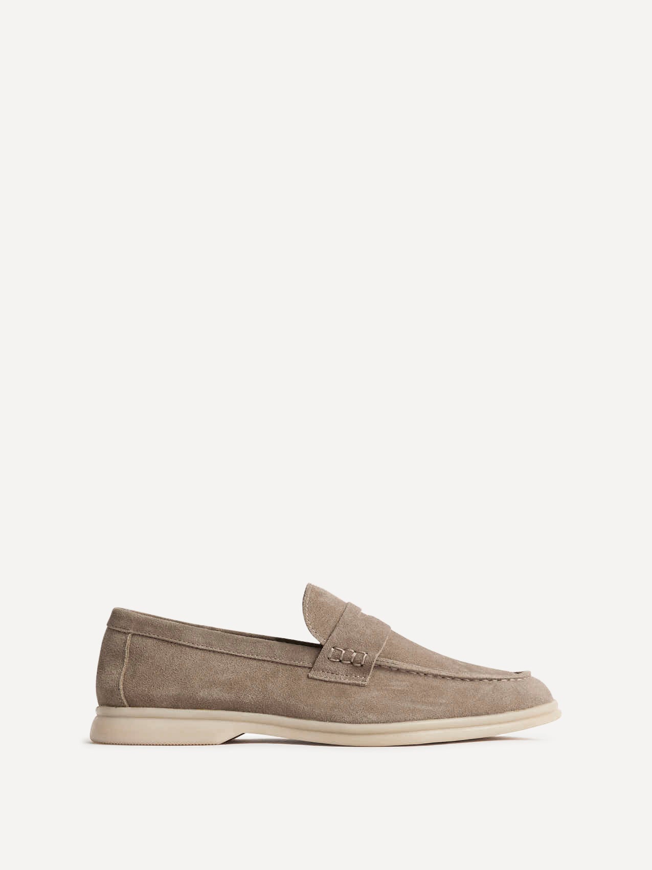 Luciano Mens Taupe Suede Leather Penny Loafers - Image 2