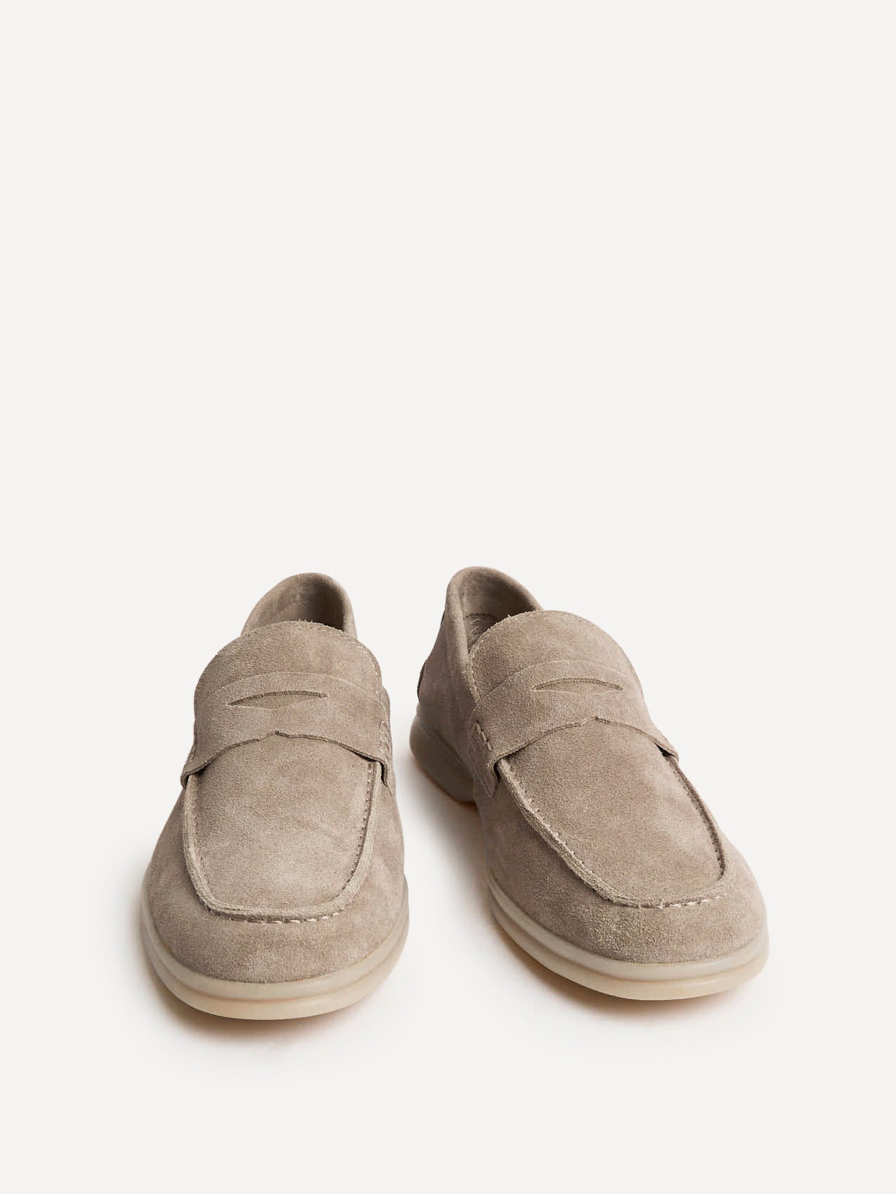 Luciano Mens Taupe Suede Leather Penny Loafers - Image 3