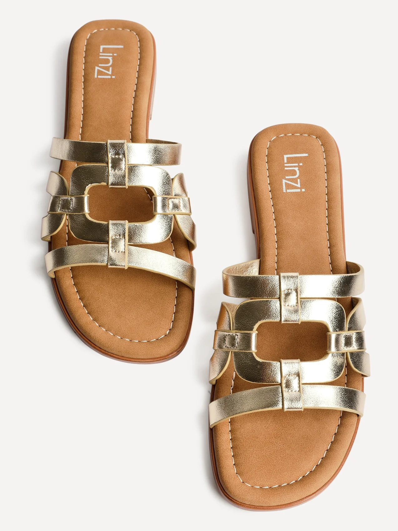 Lupita Gold Linked Flat Slider Sandals - Image 5