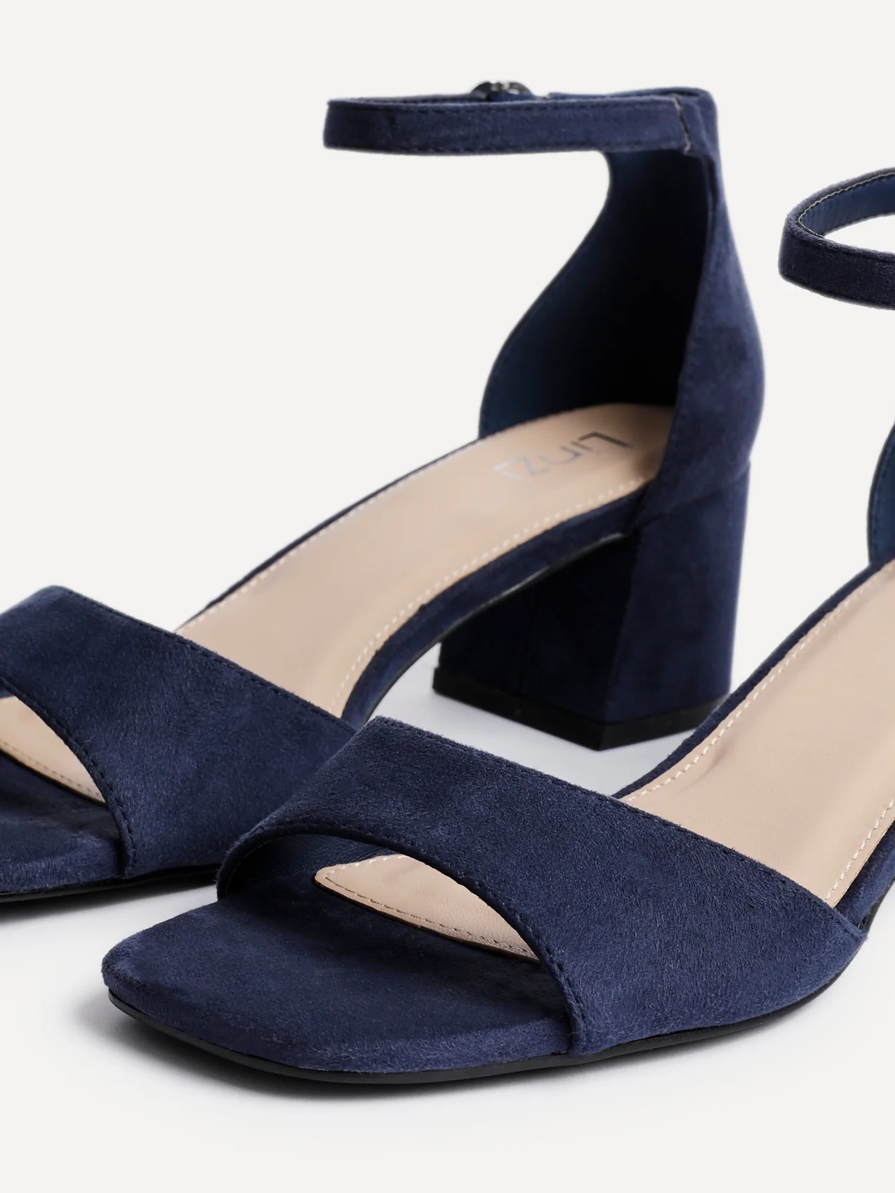 Maddie Navy Faux Suede Block Heels - Image 4