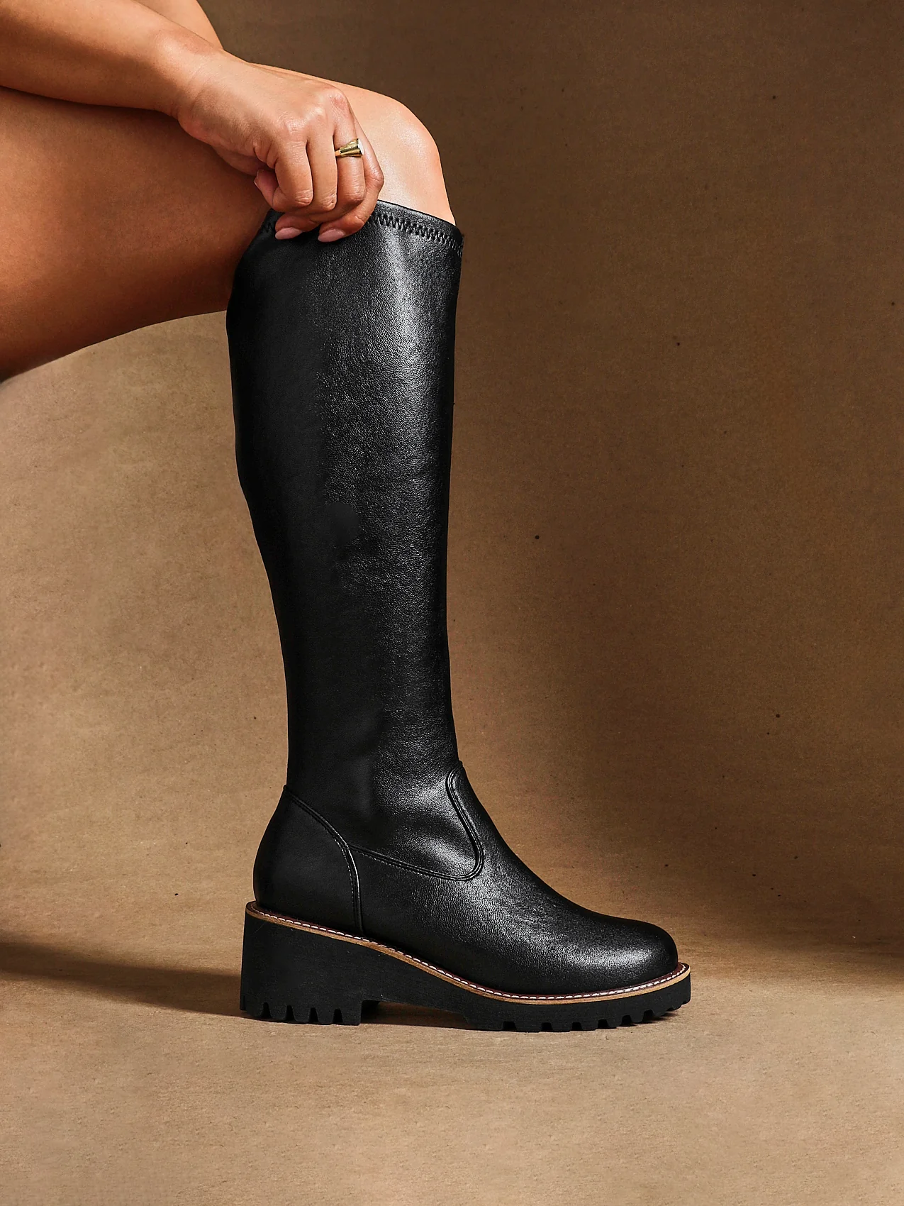 Maintain Wide Fit Black Faux Leather Long Boots - Image 6