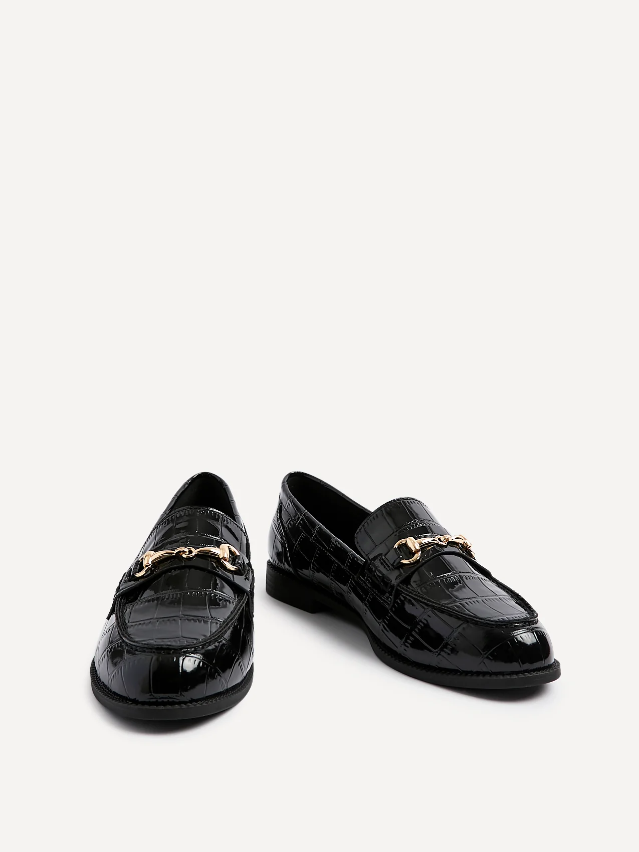 Maison Black Faux Croc Patent Leather Loafers - Image 3