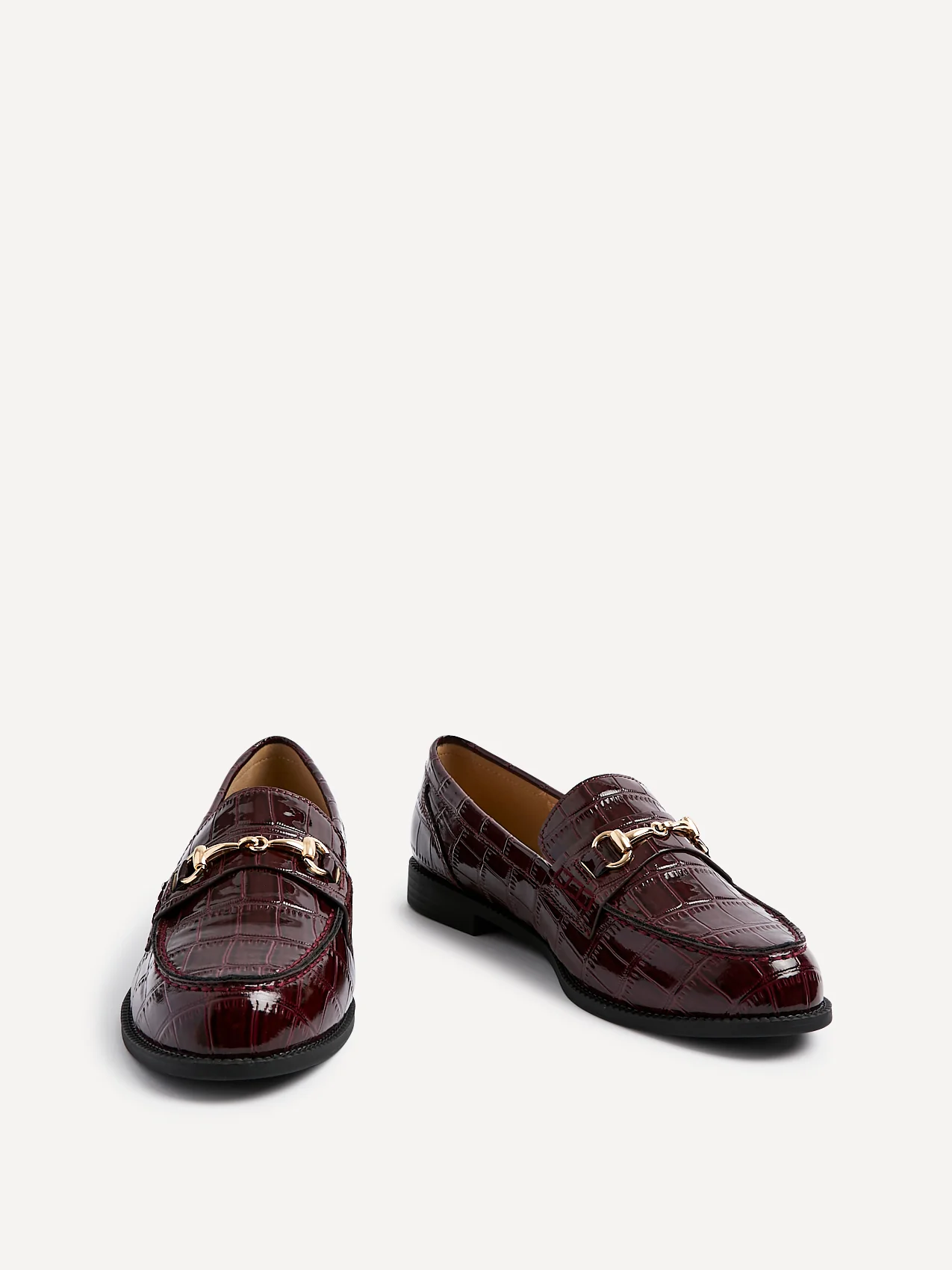 Maison Burgundy Faux Croc Patent Leather Loafers - Image 3