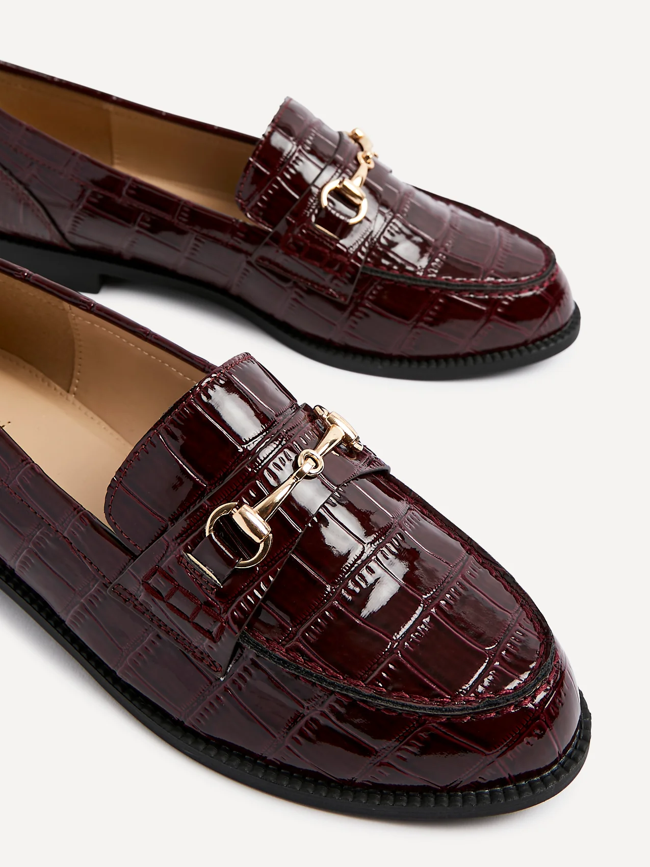 Maison Burgundy Faux Croc Patent Leather Loafers - Image 5