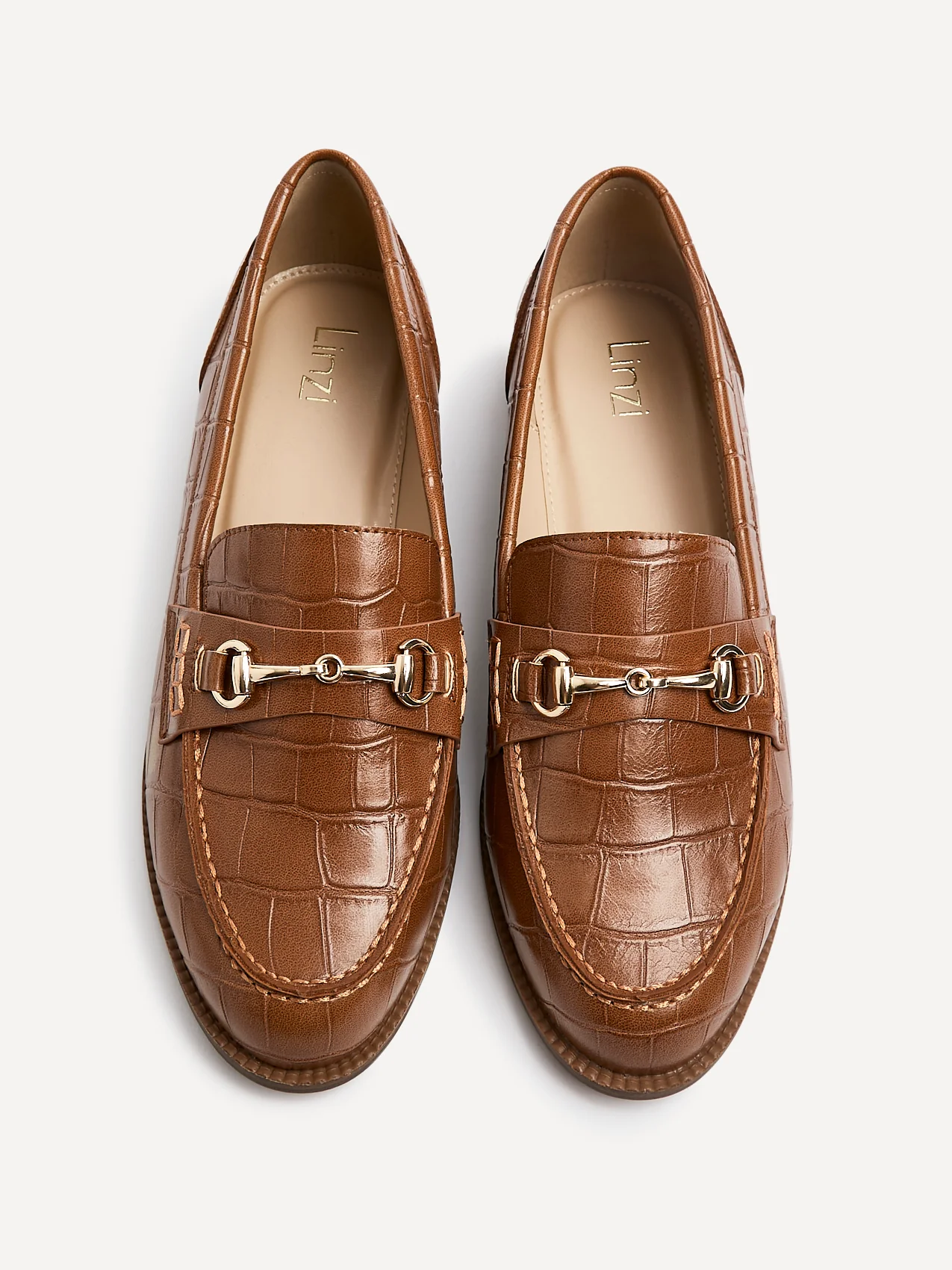 Maison Tan Faux Croc Patent Leather Loafers - Image 5