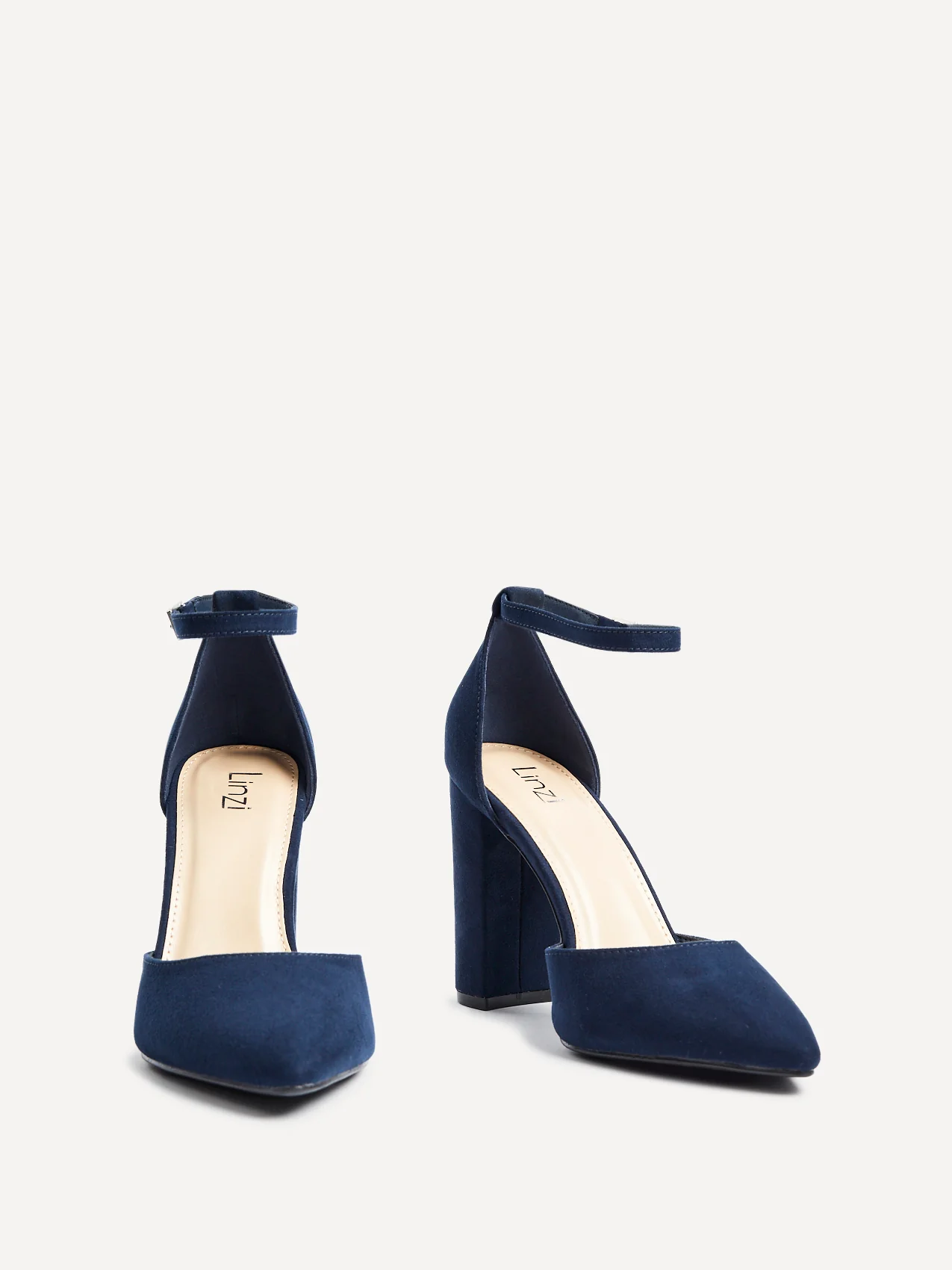 Mara Navy Faux Suede Block Court Heels - Image 3