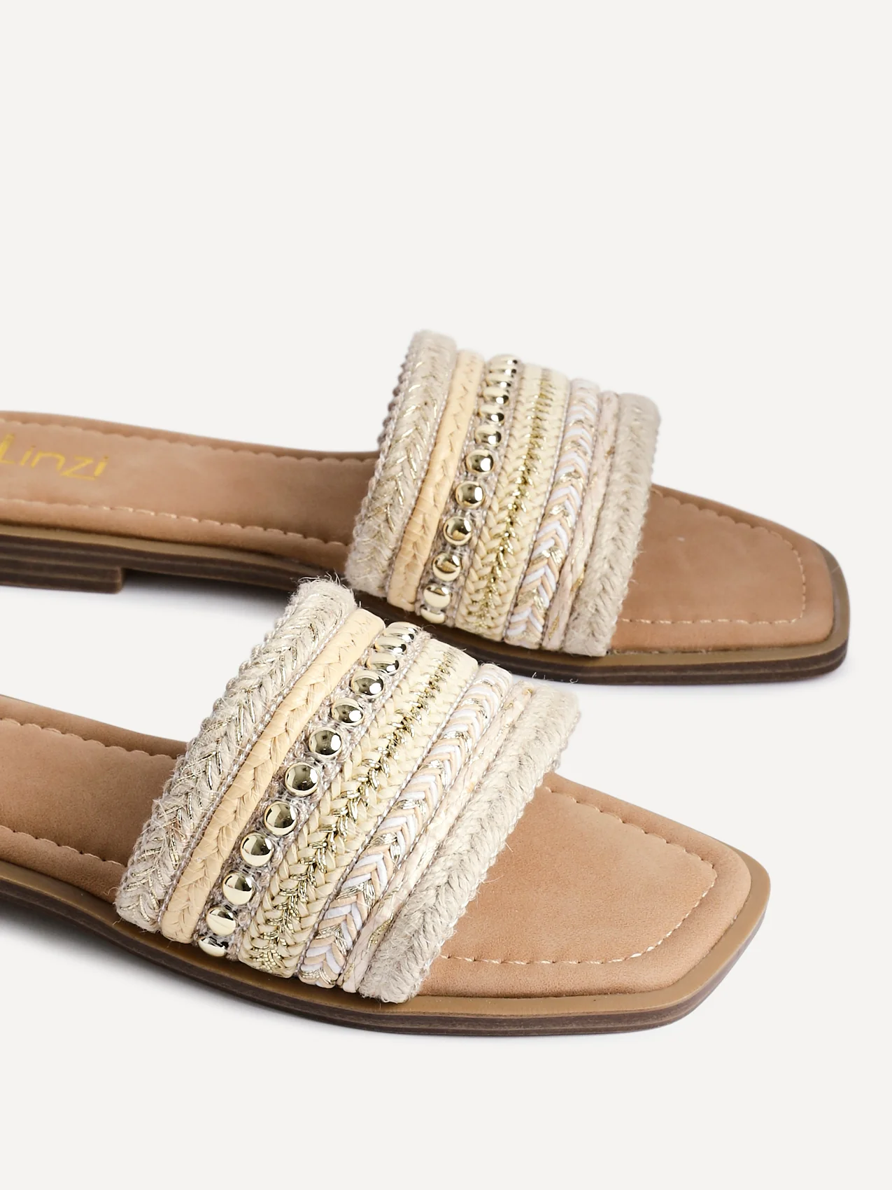 Mariel Natural Embellished Flat Sandals - Image 5