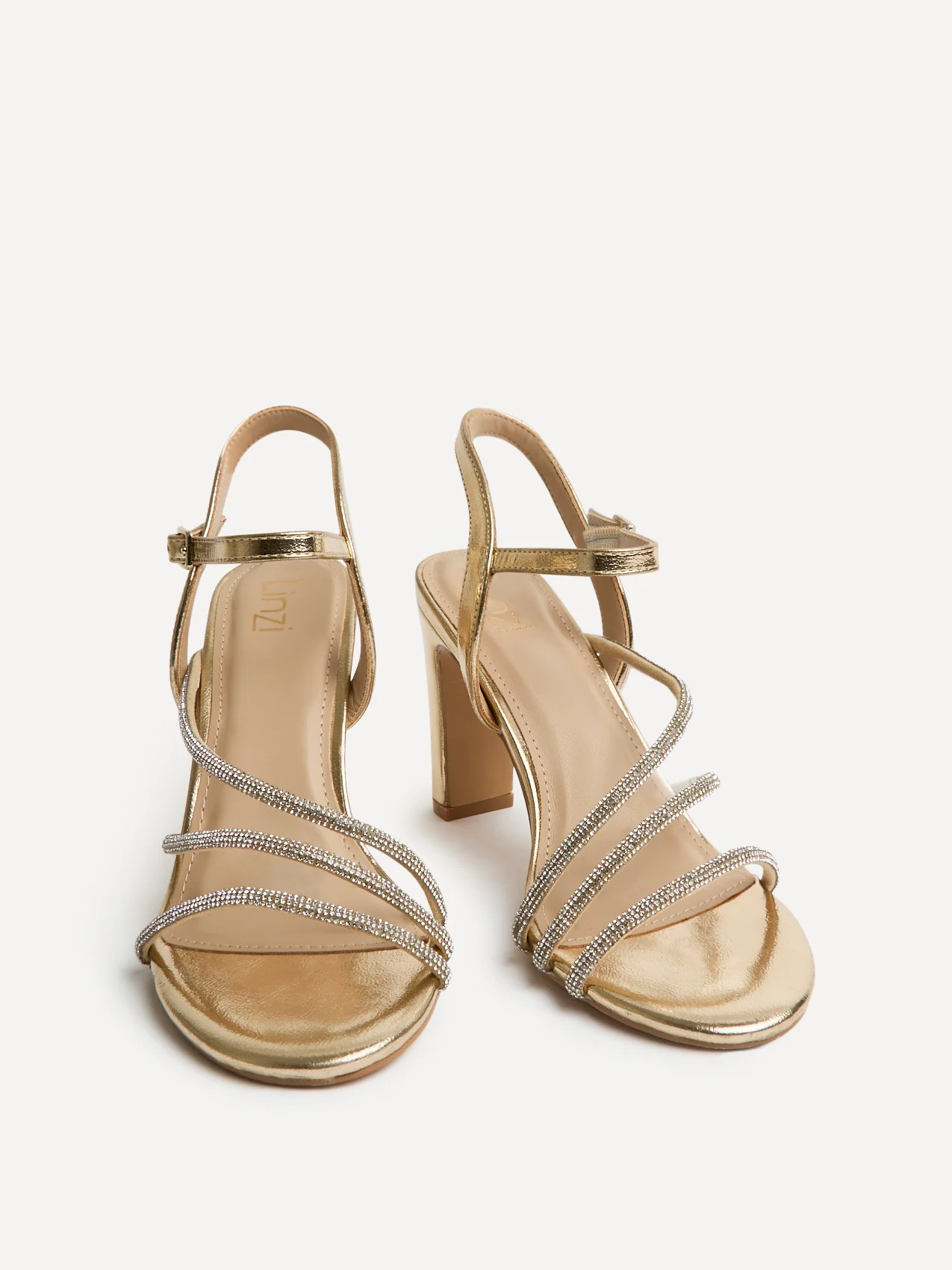 Matilda Gold Diamante Block Heels - Image 3