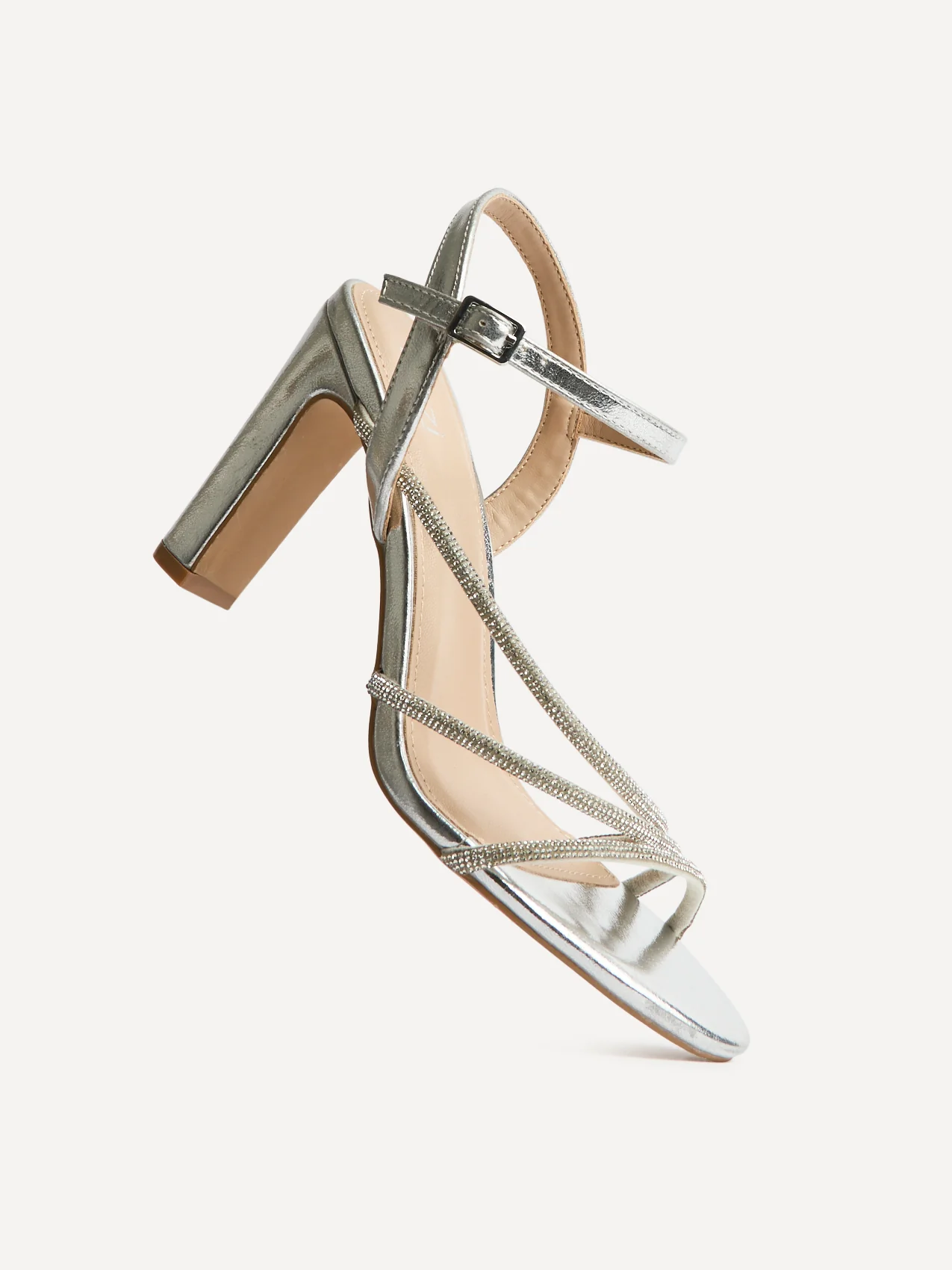 Matilda Silver Diamante Block Heels - Image 5