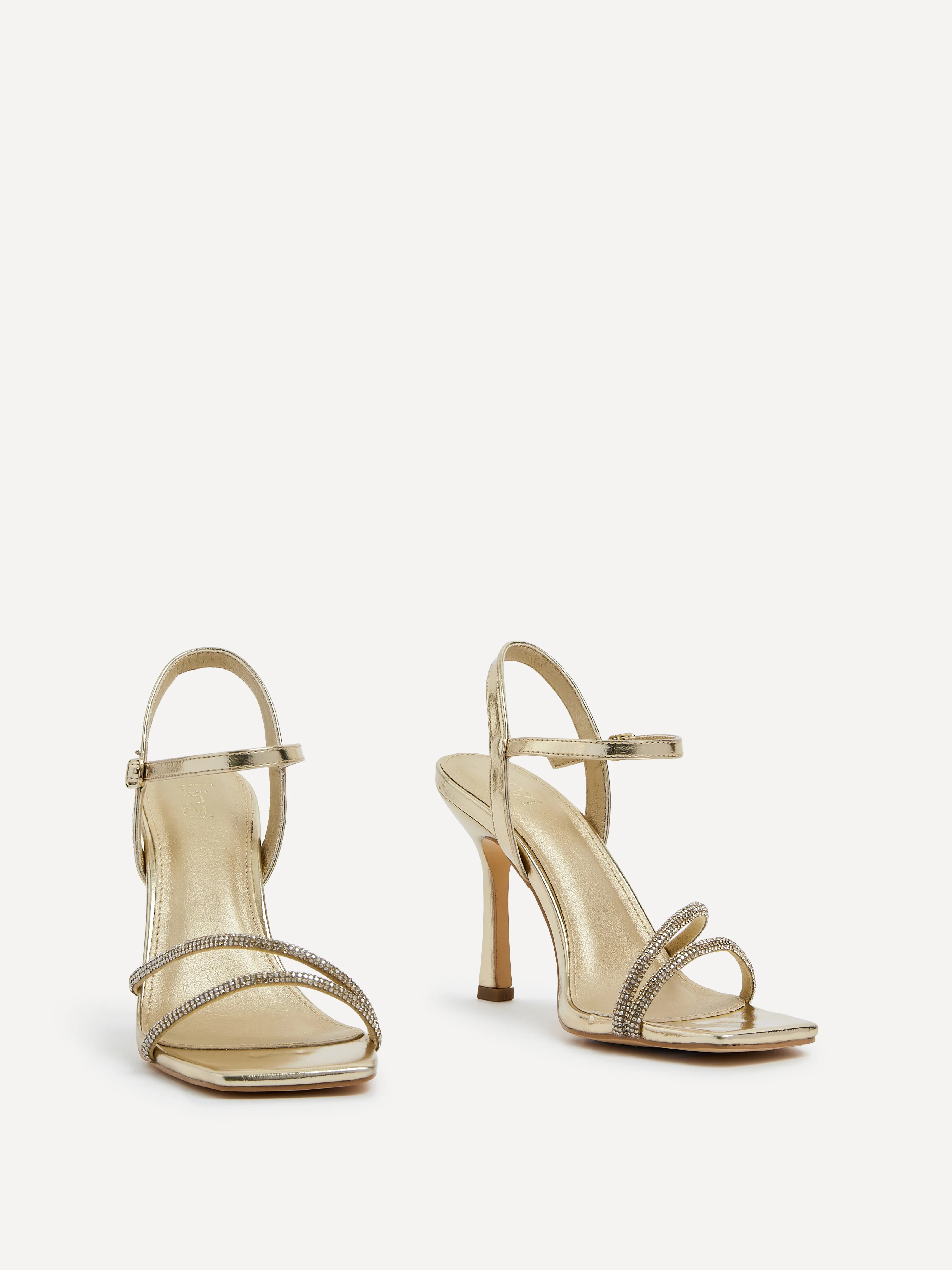 Mesmerize Gold Diamante Heeled Sandals - Image 3